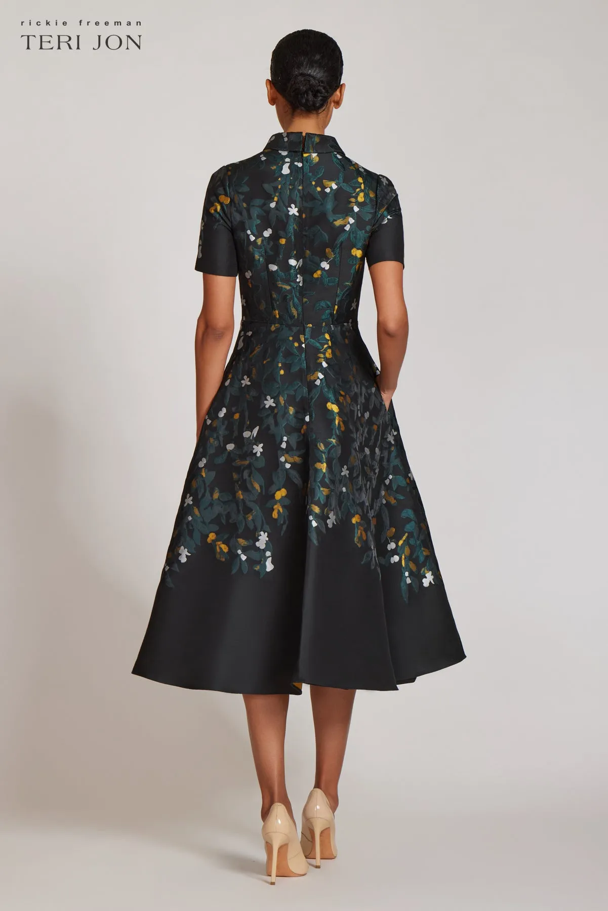 Jacquard Short Sleeve Shirt Dress sold by Teri Jon product image thumbnail 5