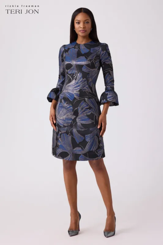 Metallic Jacquard Flounce Cuff Dress sold by Teri Jon