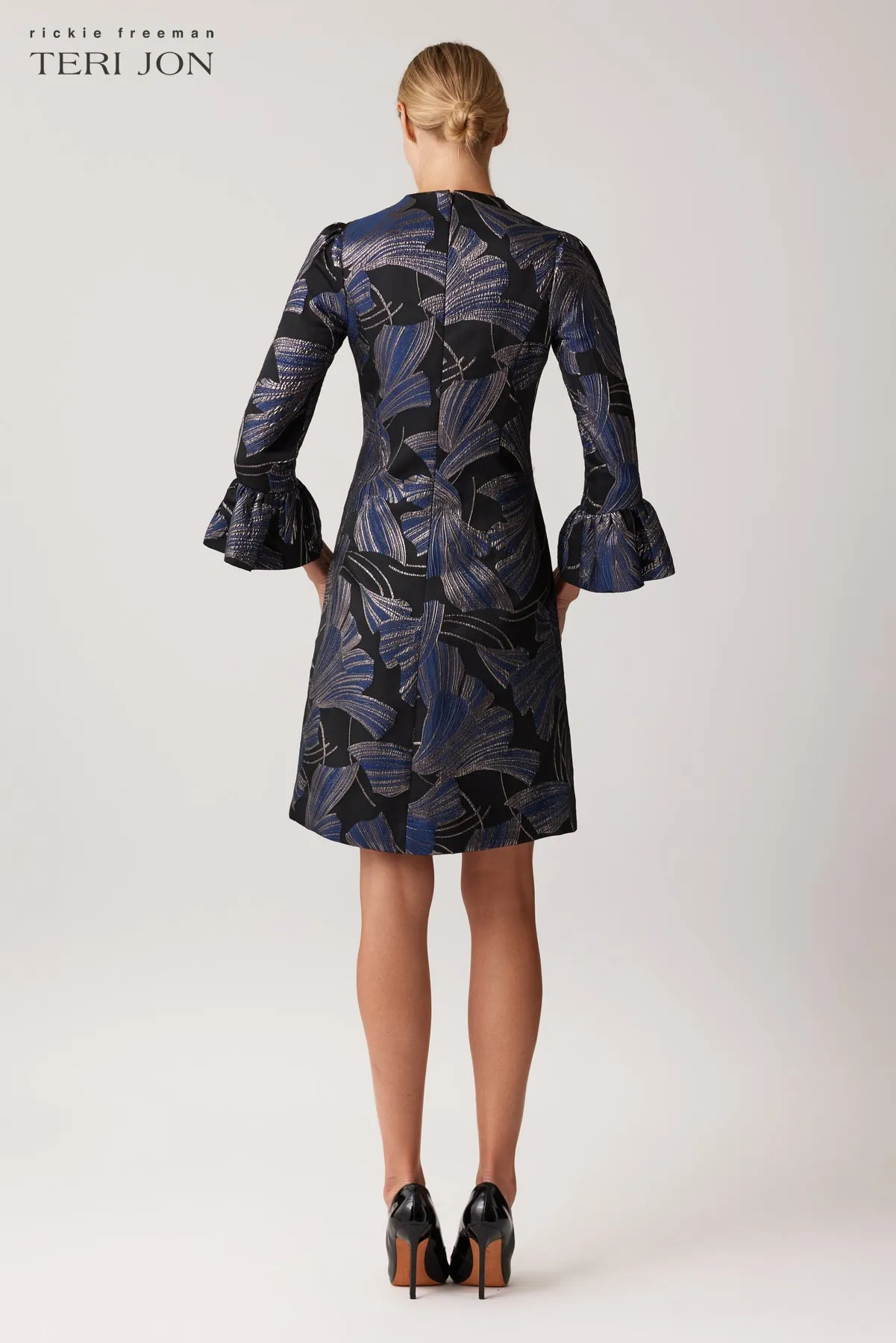 Metallic Jacquard Flounce Cuff Dress sold by Teri Jon product image thumbnail 3
