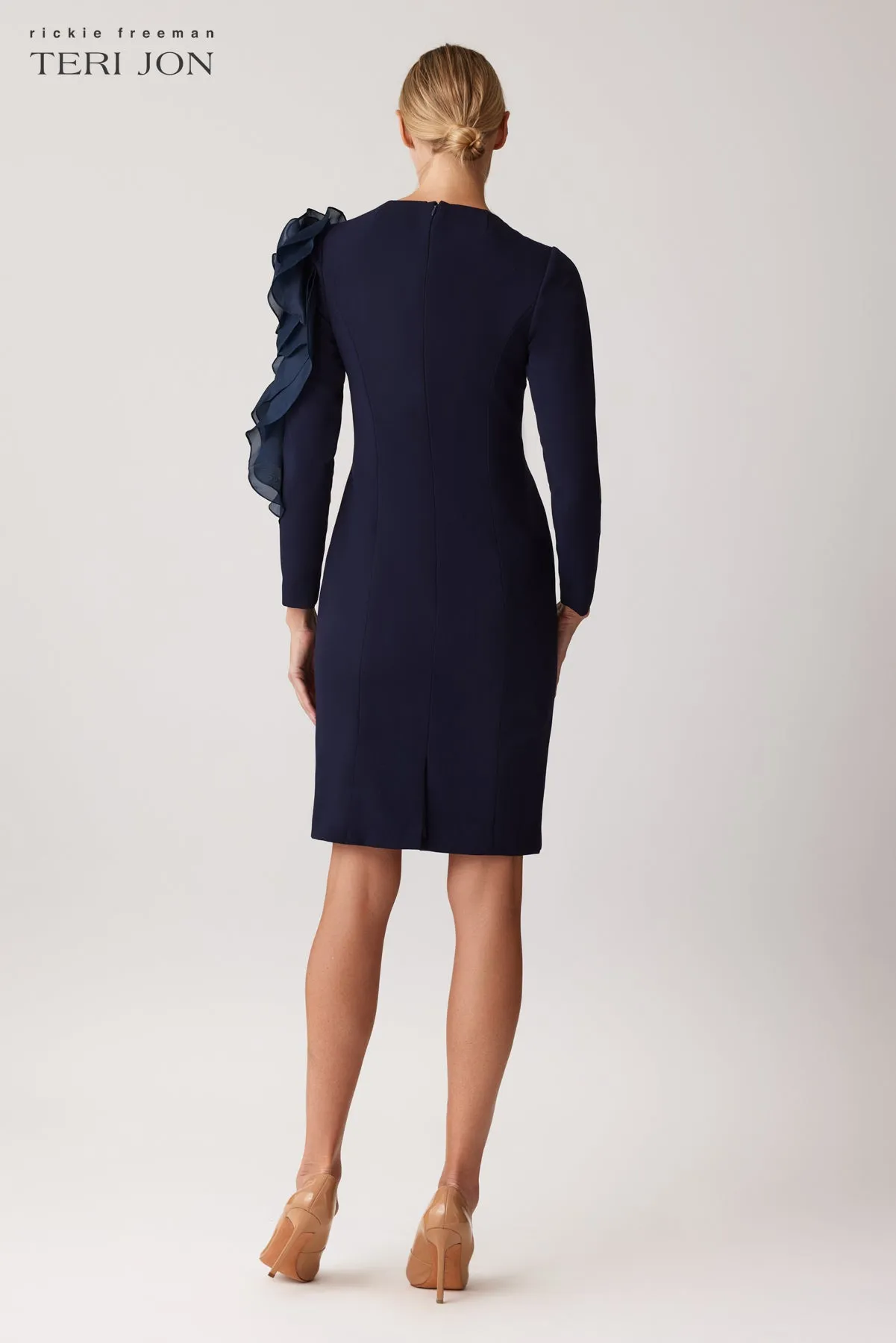 Crepe Taffeta One Applique Sleeve Dress sold by Teri Jon product image thumbnail 3