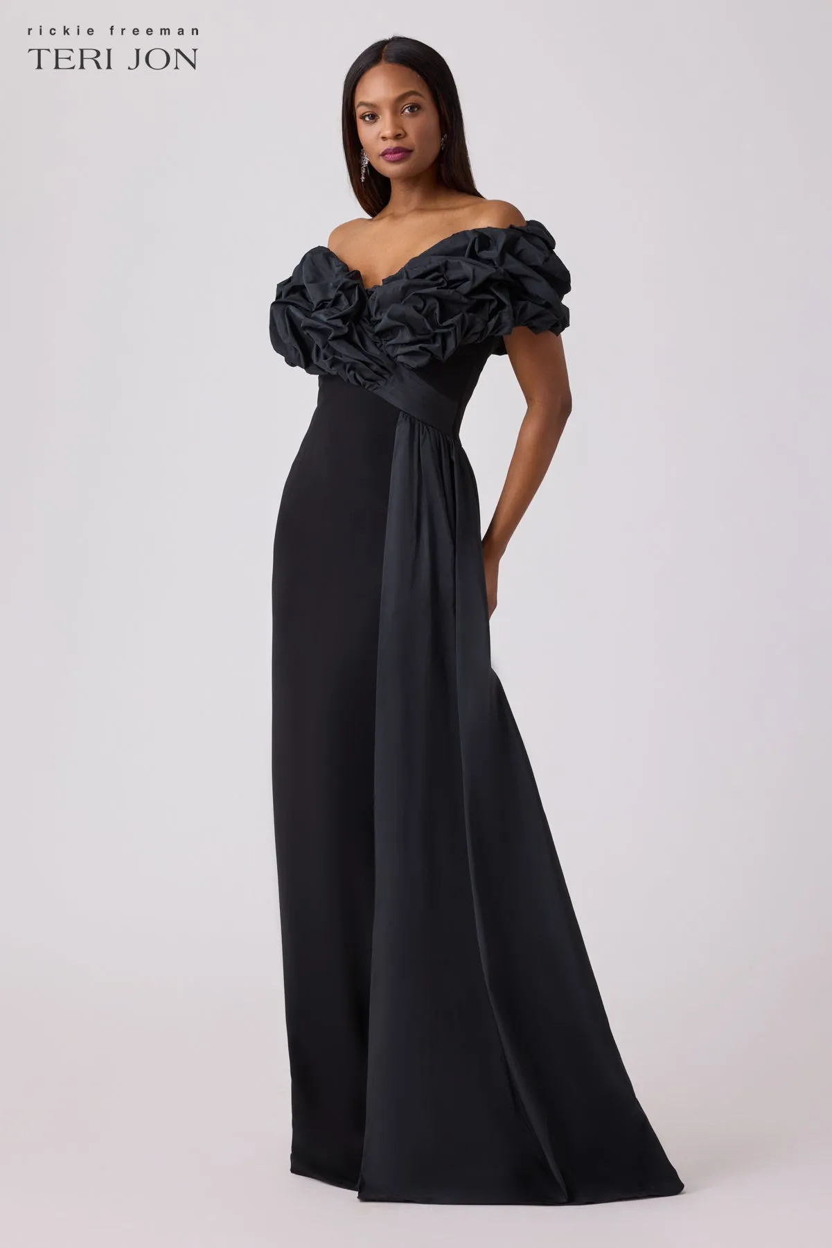 Scrunch Taffeta And Crepe Formal Evening Gown sold by Teri Jon product image thumbnail 2