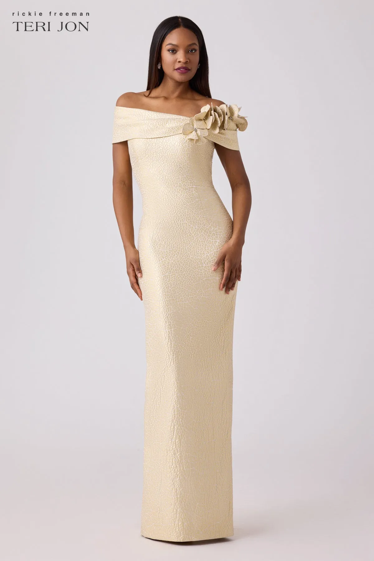 Jacquard 3D Flower Column Gown sold by Teri Jon product image thumbnail 2