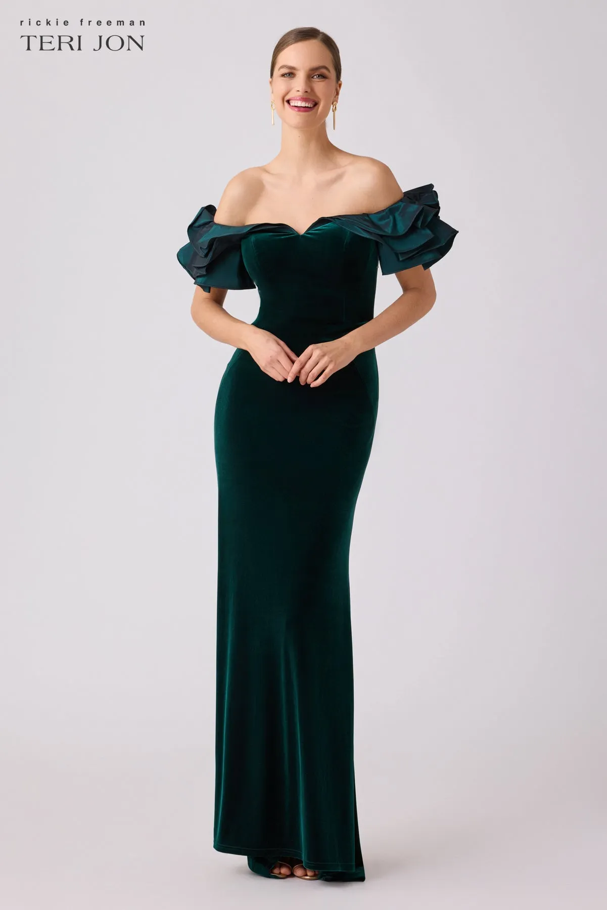 Stretch Velvet Ruffle Evening Gown sold by Teri Jon product image thumbnail 3