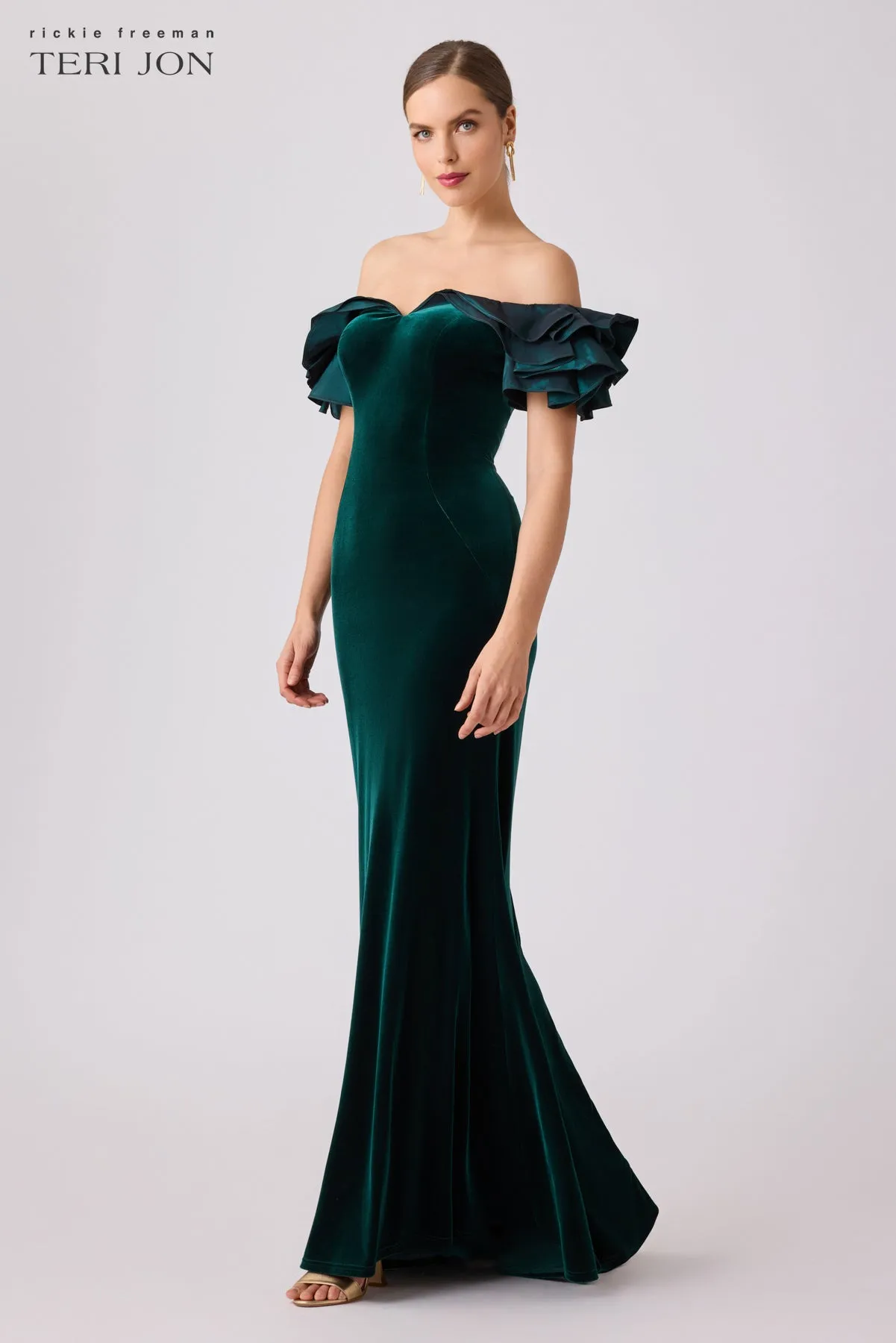 Stretch Velvet Ruffle Evening Gown sold by Teri Jon product image thumbnail 2