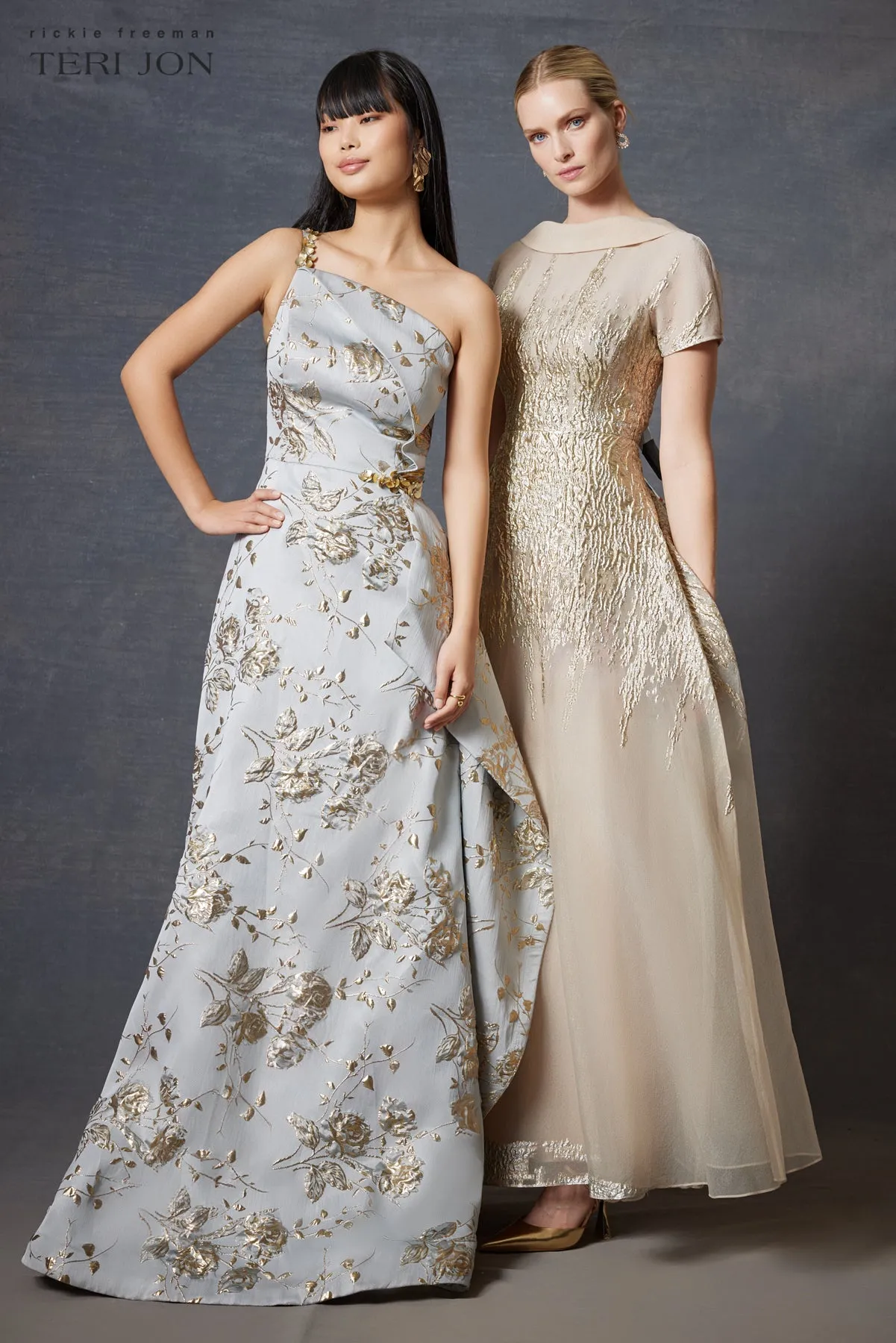 Roll Neck Cap Sleeve Metallic Organza Jacquard Gown sold by Teri Jon product image thumbnail 5