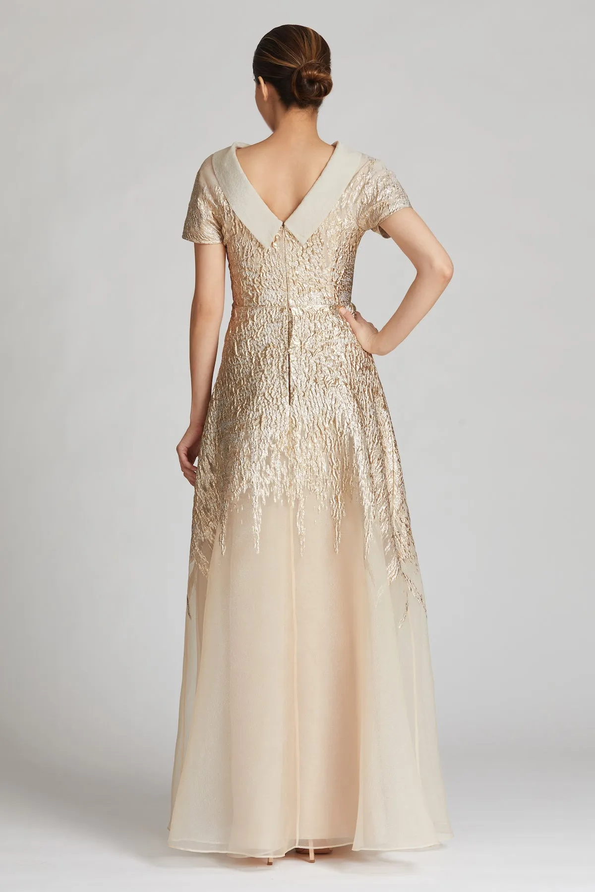 Roll Neck Cap Sleeve Metallic Organza Jacquard Gown sold by Teri Jon product image thumbnail 4