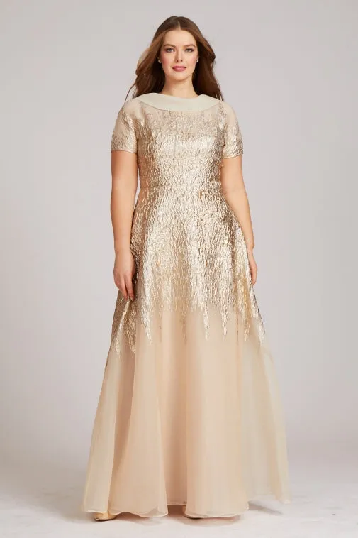 Roll Neck Cap Sleeve Metallic Organza Jacquard Gown sold by Teri Jon product image thumbnail 2