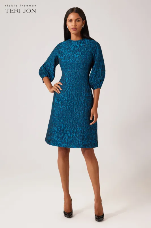 Textured Floral Jacquard Balloon Sleeve Dress sold by Teri Jon
