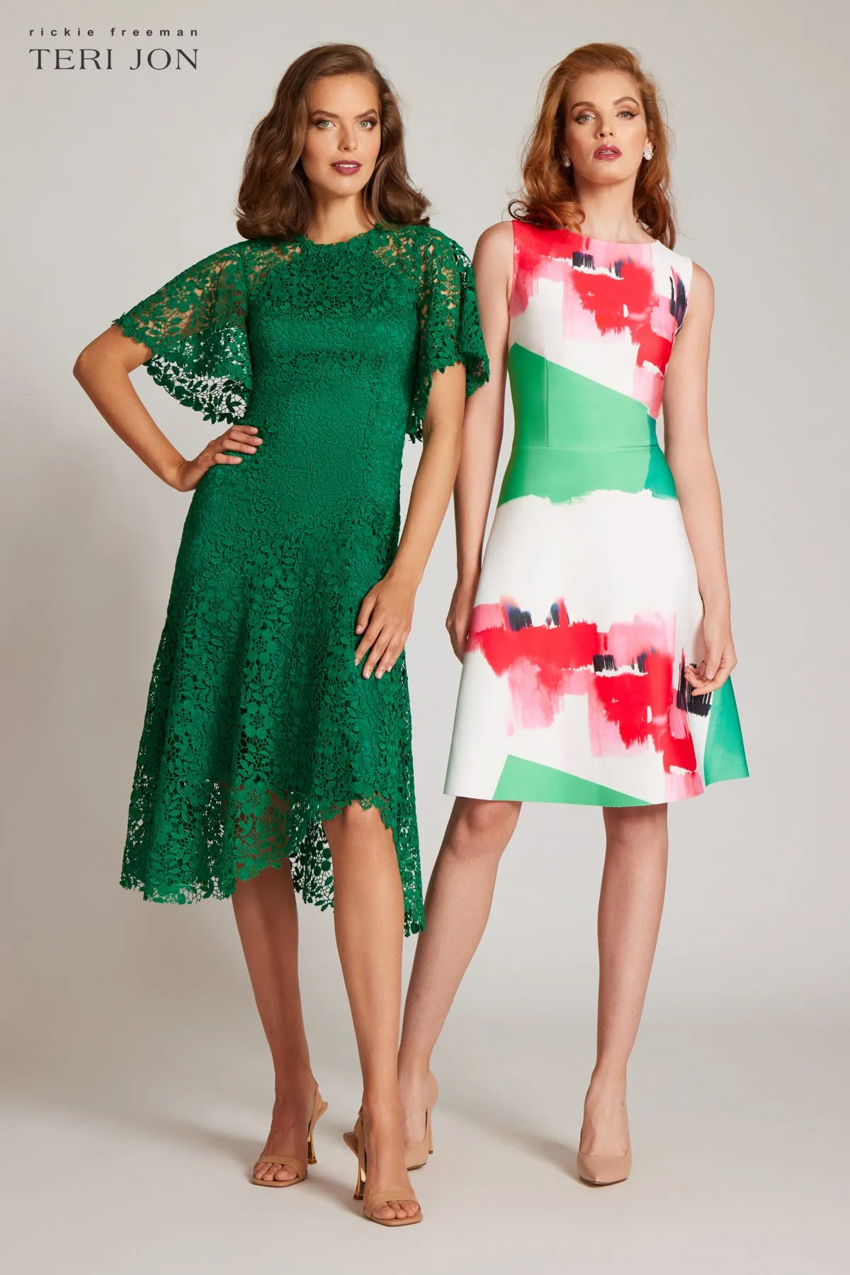 Lace Fit N Flare Flounce Sleeve High Low Dress sold by Teri Jon product image thumbnail 3