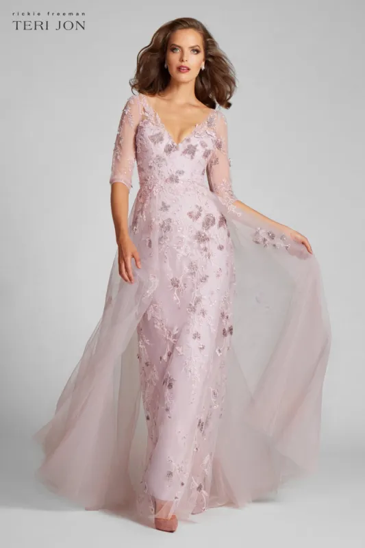 Tulle Velvet Floral Applique Gown sold by Teri Jon