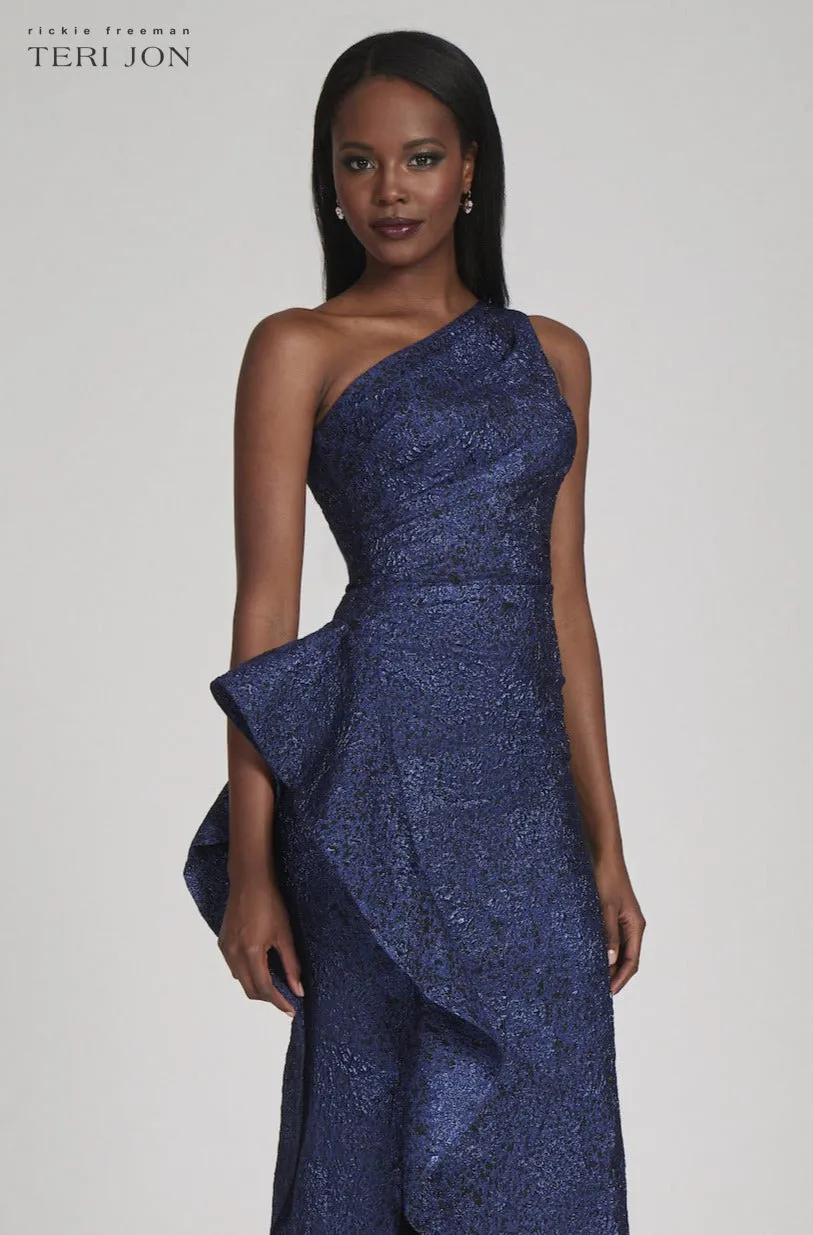 Jacquard One Shoulder Side Ruffle Gown sold by Teri Jon product image thumbnail 5