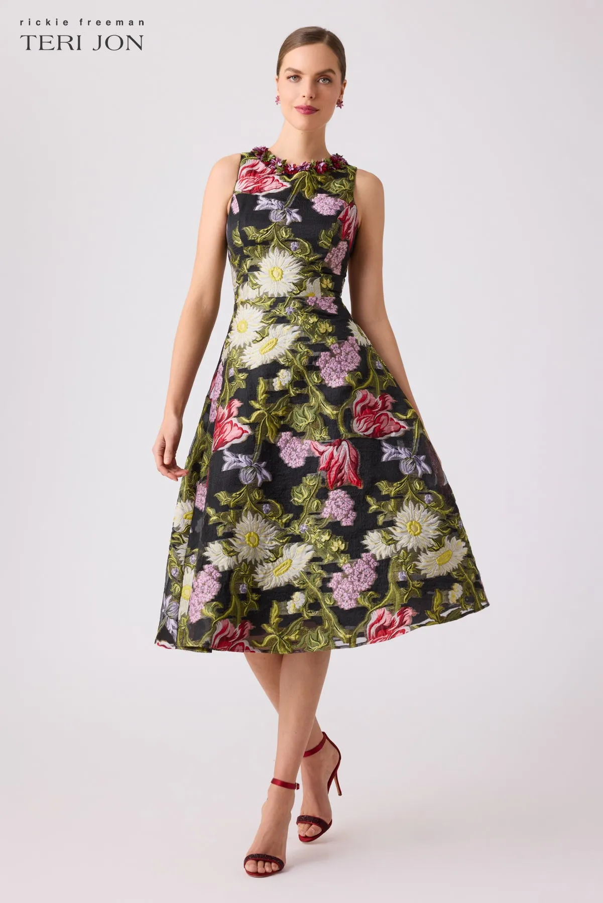 Floral Jacquard Halter Dress sold by Teri Jon product image thumbnail 2