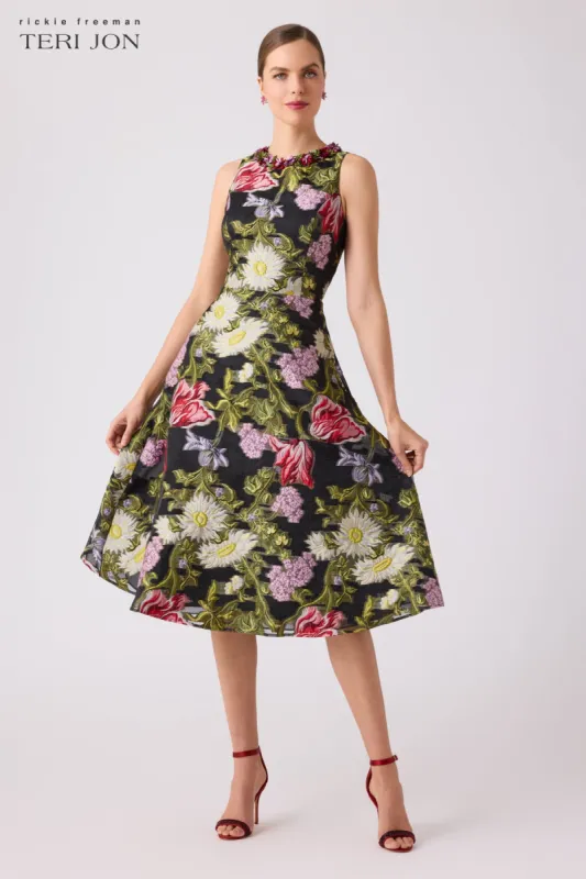 Floral Jacquard Halter Dress sold by Teri Jon