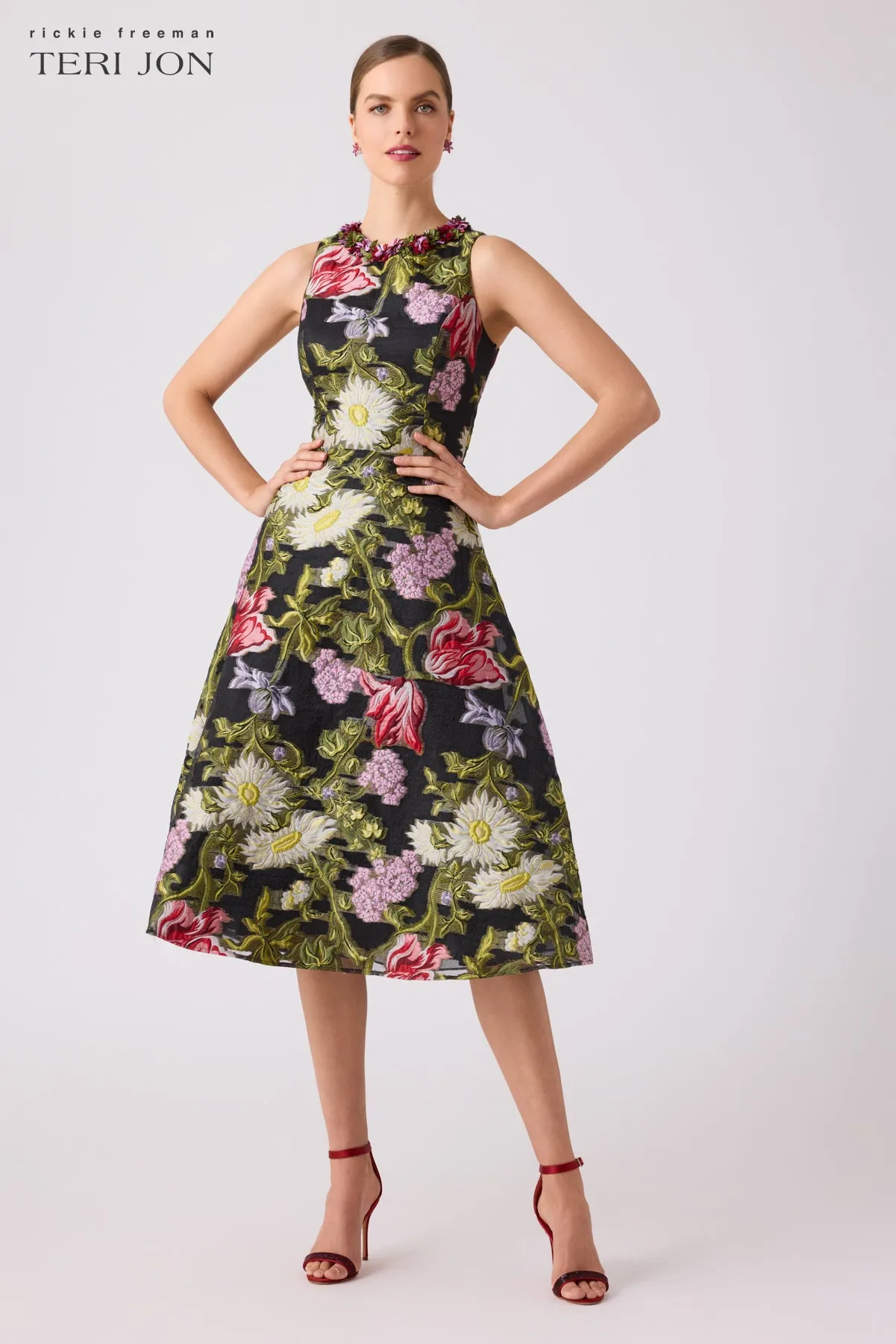 Floral Jacquard Halter Dress sold by Teri Jon product image thumbnail 3