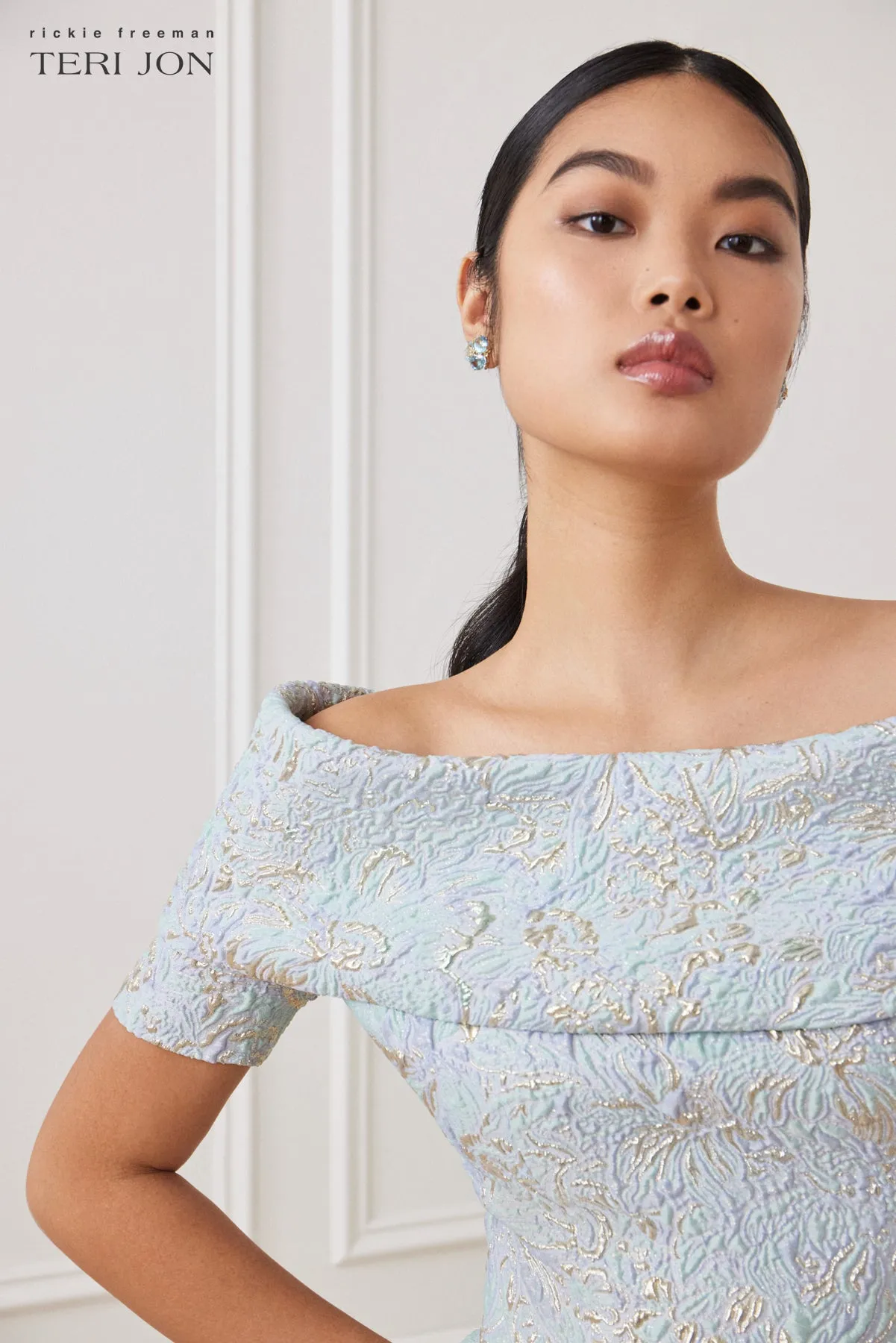 Jacquard Off The Shoulder Fit And Flare Dress sold by Teri Jon product image thumbnail 4