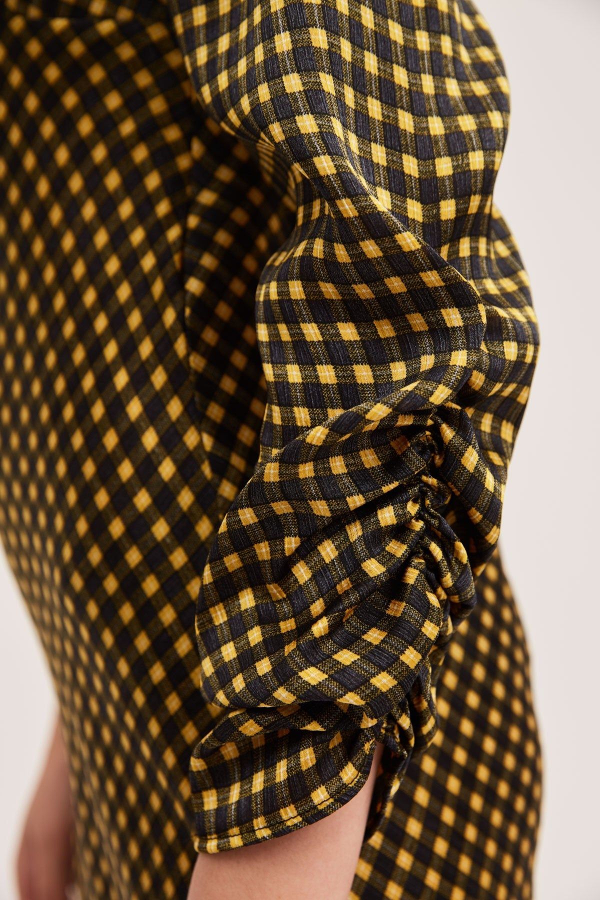 GOLDIE CHECK LONG SLEEVE MIDI DRESS yellow w black sold by The Fifth Label product image thumbnail 3