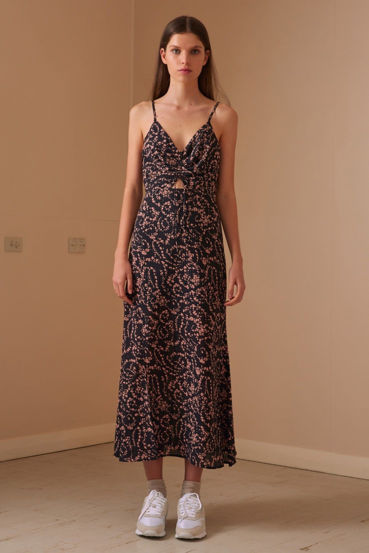 DAHLIA MIDI DRESS black floral gingham sold by The Fifth Label product image thumbnail 3