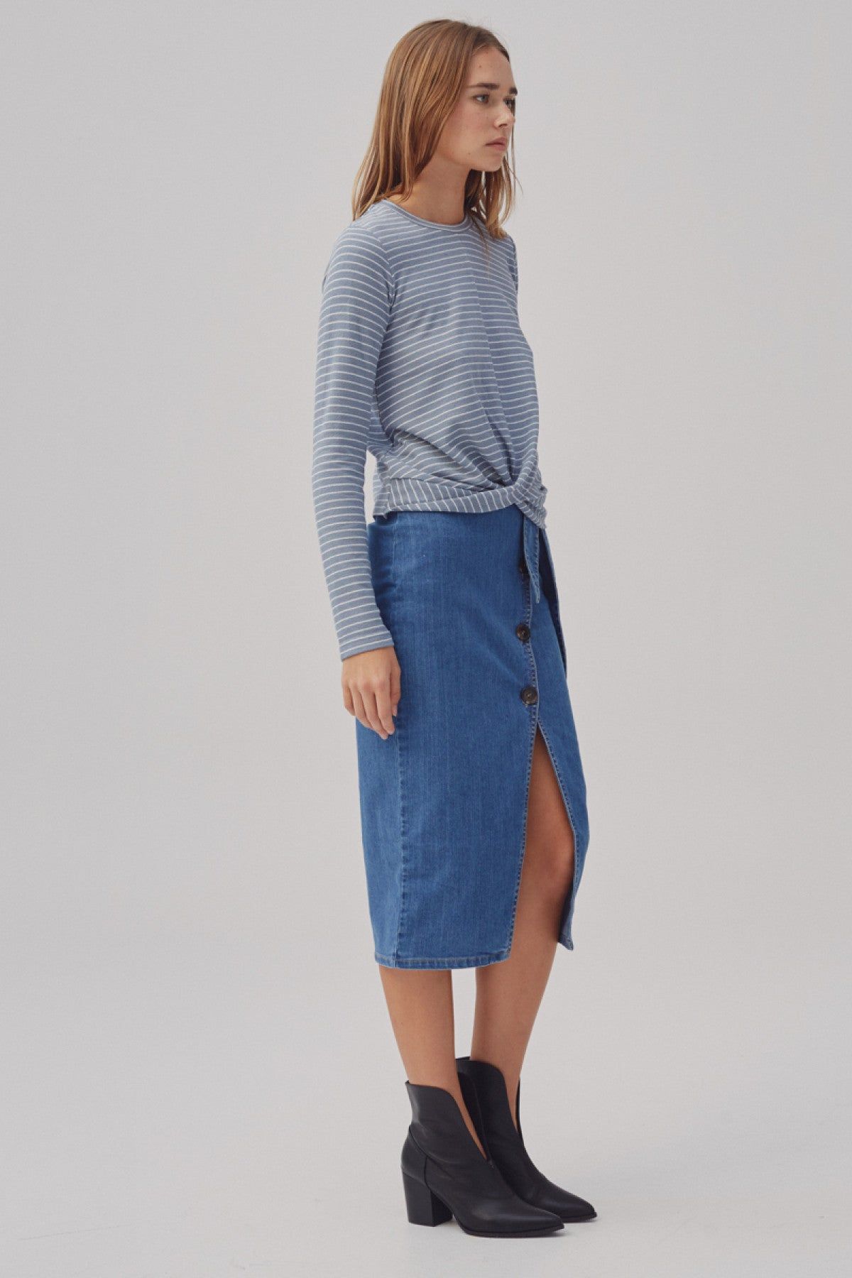 DIGITAL STRIPE TOP dusty blue w white sold by The Fifth Label product image thumbnail 4