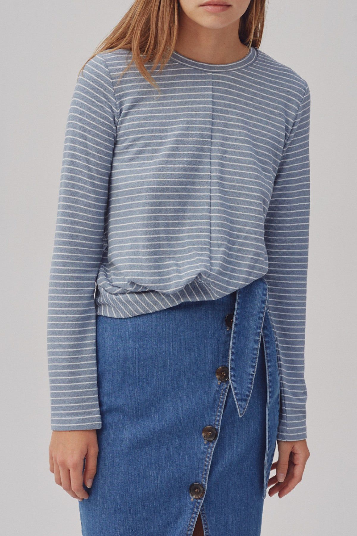 DIGITAL STRIPE TOP dusty blue w white sold by The Fifth Label product image thumbnail 2