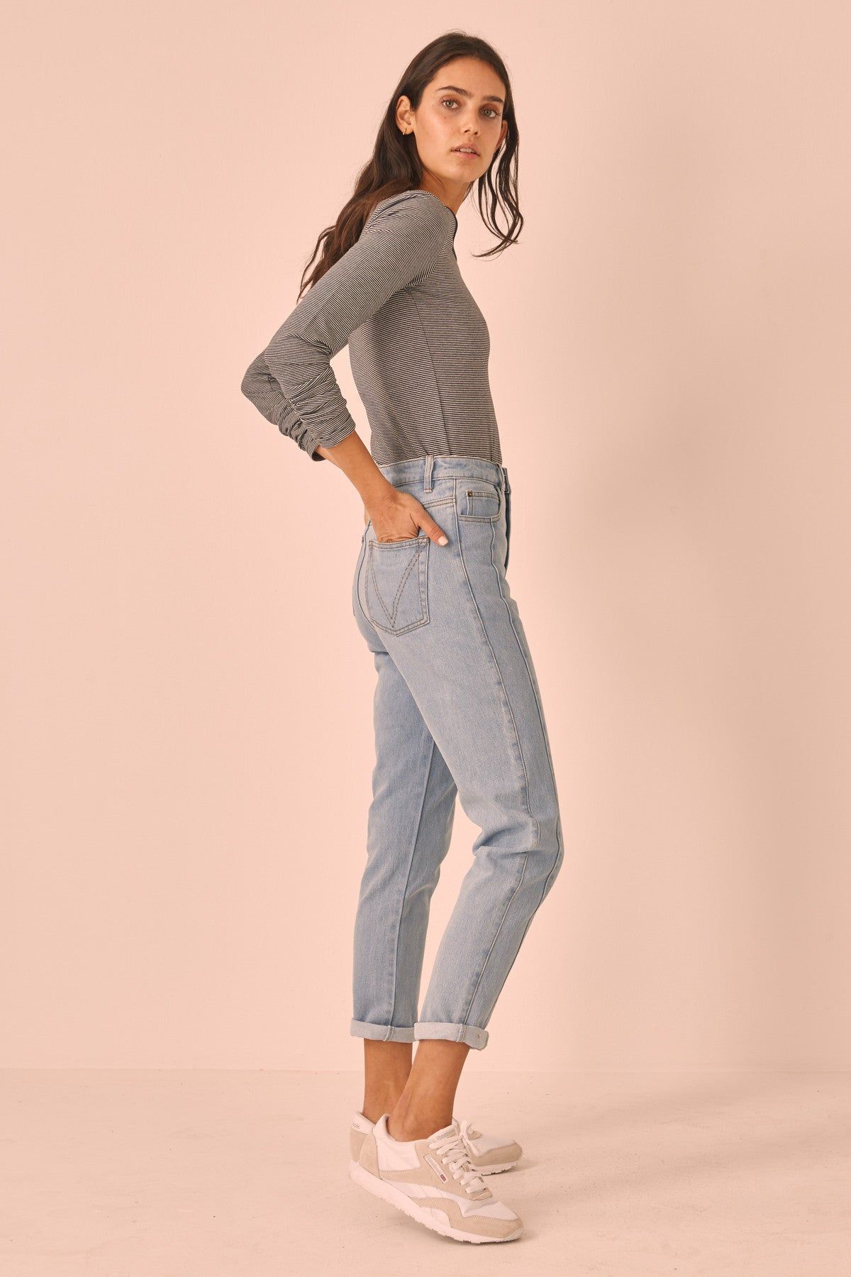 SCENIC STRIPE LONG SLEEVE TOP black w grey sold by The Fifth Label product image thumbnail 3