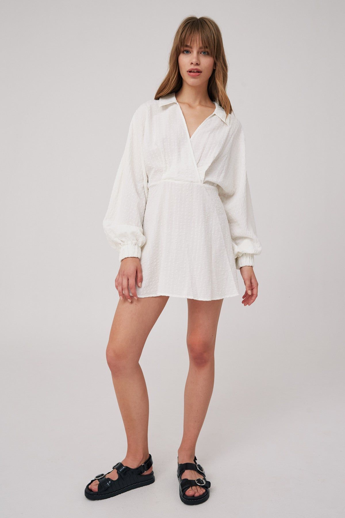 ATLAS LONG SLEEVE DRESS ivory sold by The Fifth Label