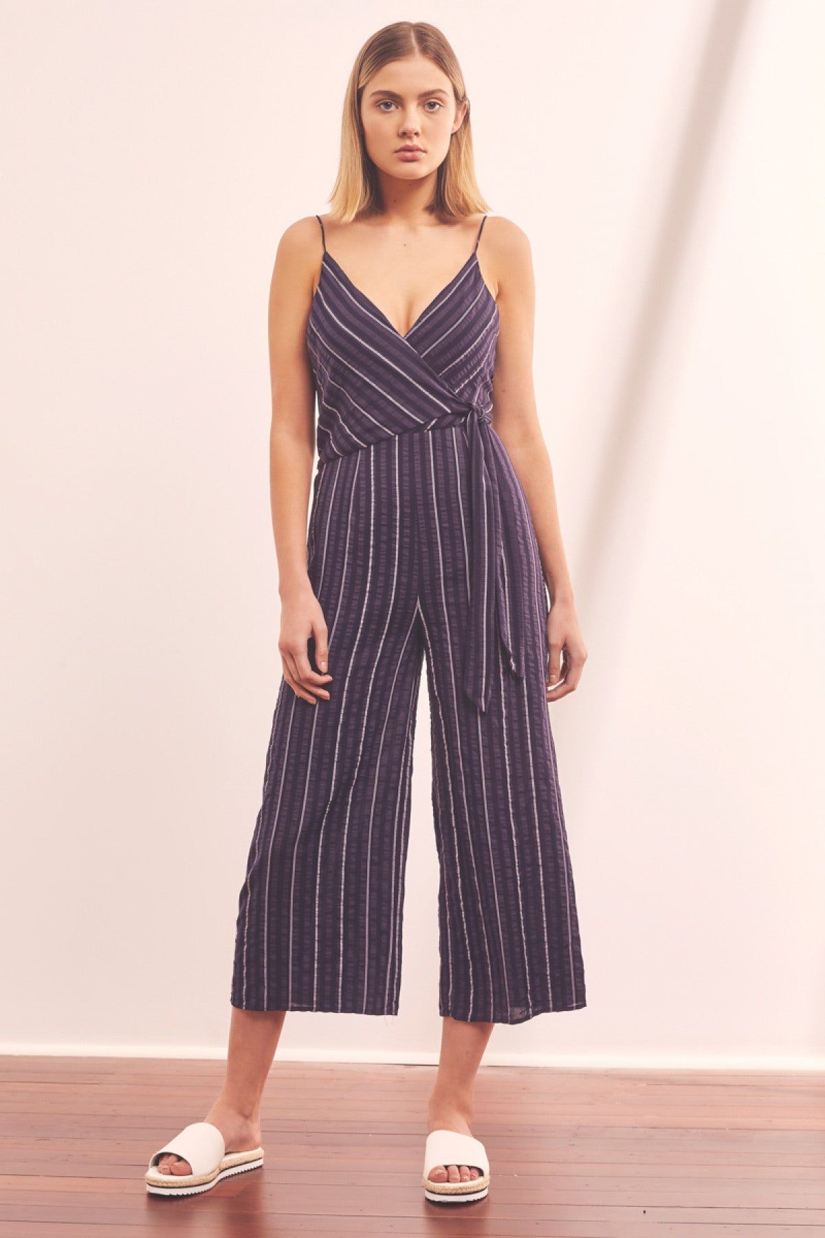 COAST STRIPE JUMPSUIT navy w white sold by The Fifth Label