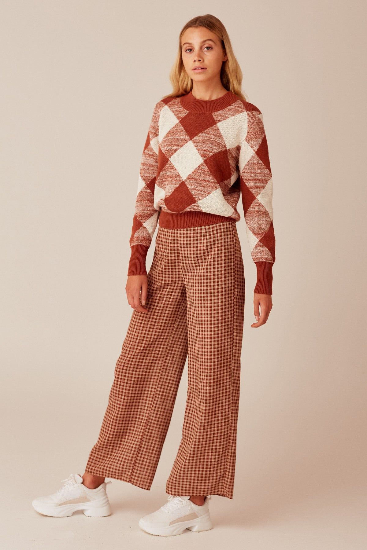 LONGITUDE CHECK PANT toffee w cream sold by The Fifth Label product image thumbnail 5