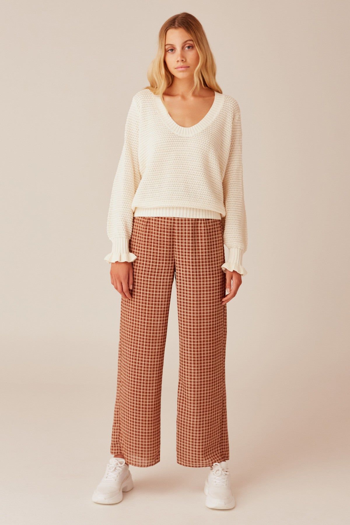 LONGITUDE CHECK PANT toffee w cream sold by The Fifth Label product image thumbnail 2