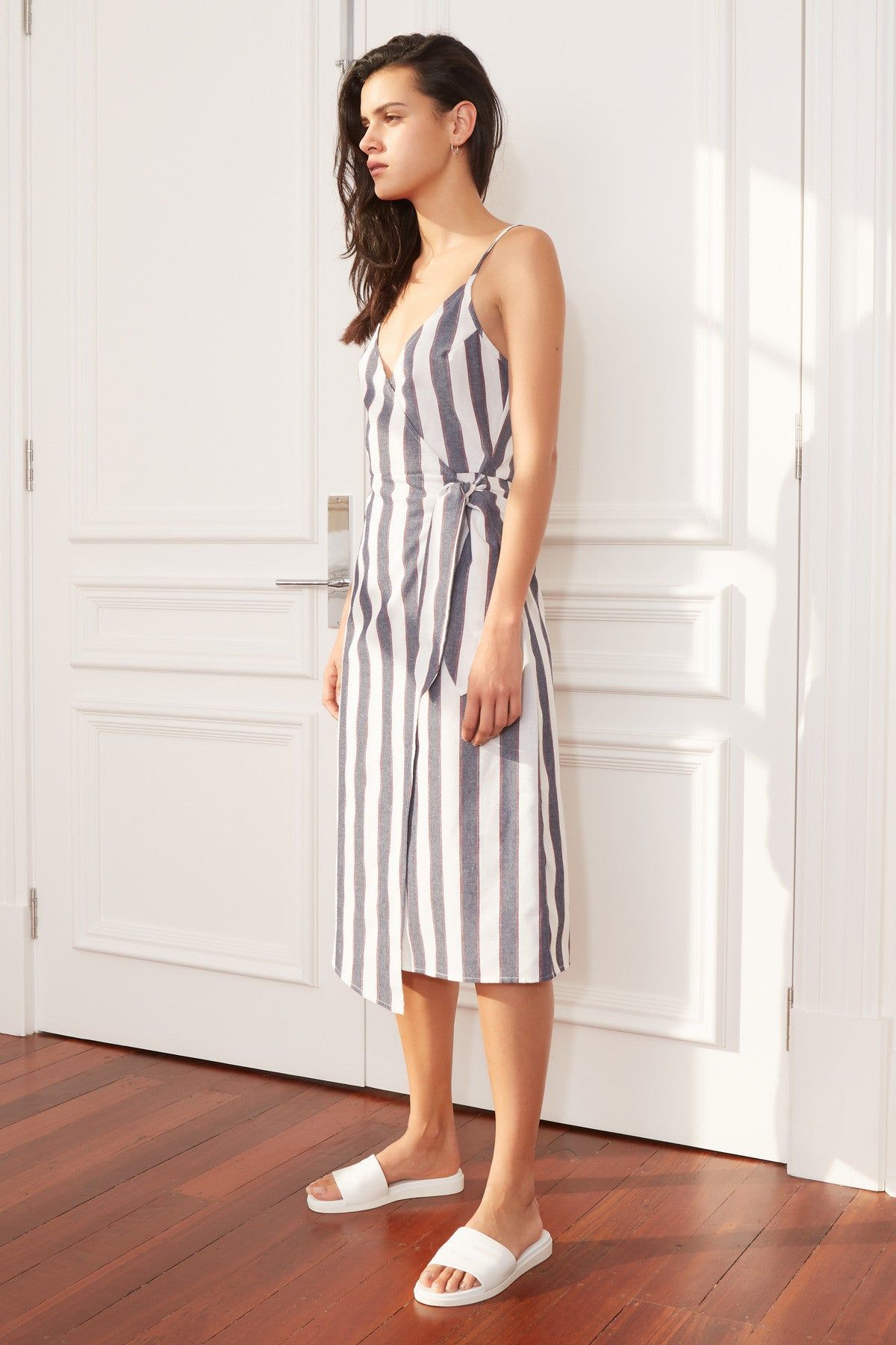 SEQUENCE STRIPE MIDI DRESS navy w ivory sold by The Fifth Label product image thumbnail 4