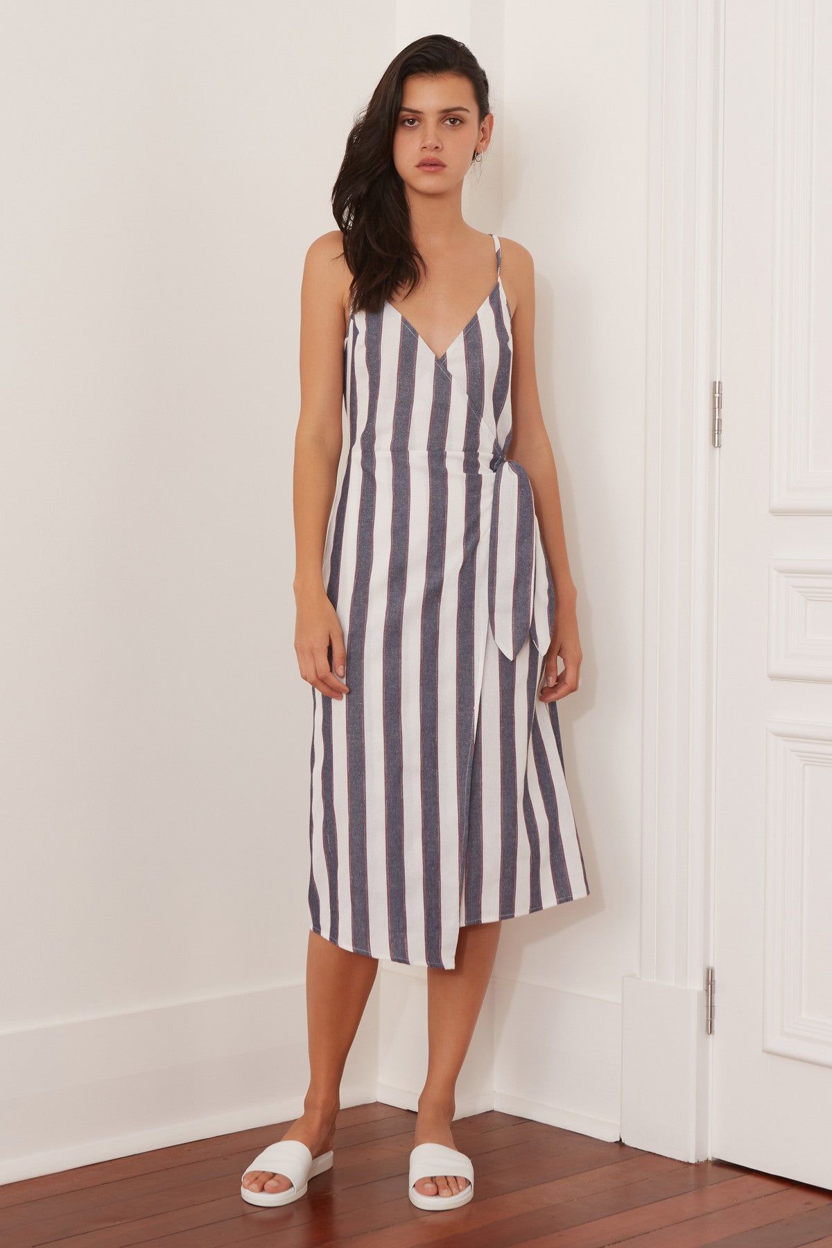 SEQUENCE STRIPE MIDI DRESS navy w ivory sold by The Fifth Label product image thumbnail 2