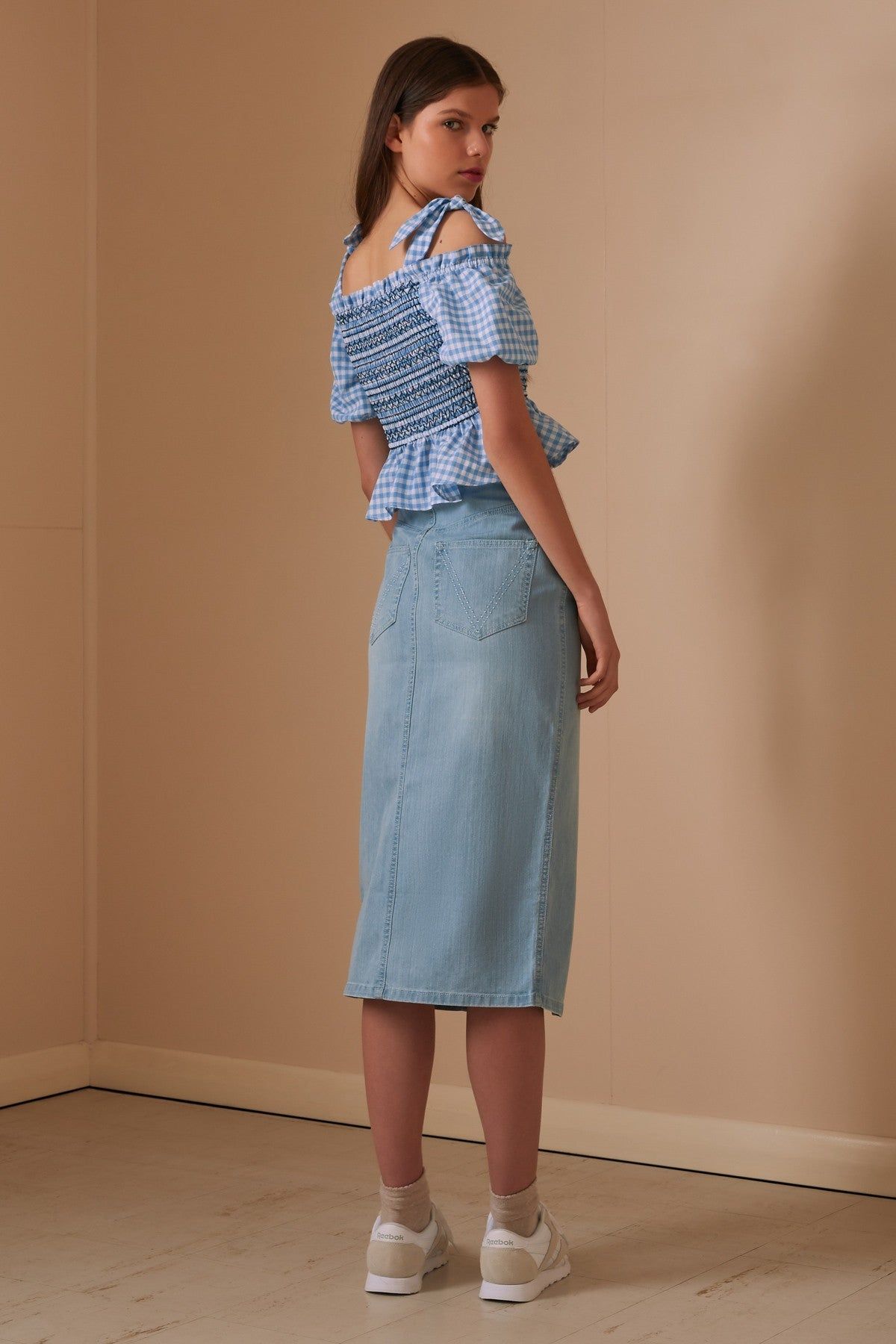 IRIS CHECK TOP blue w white sold by The Fifth Label product image thumbnail 5