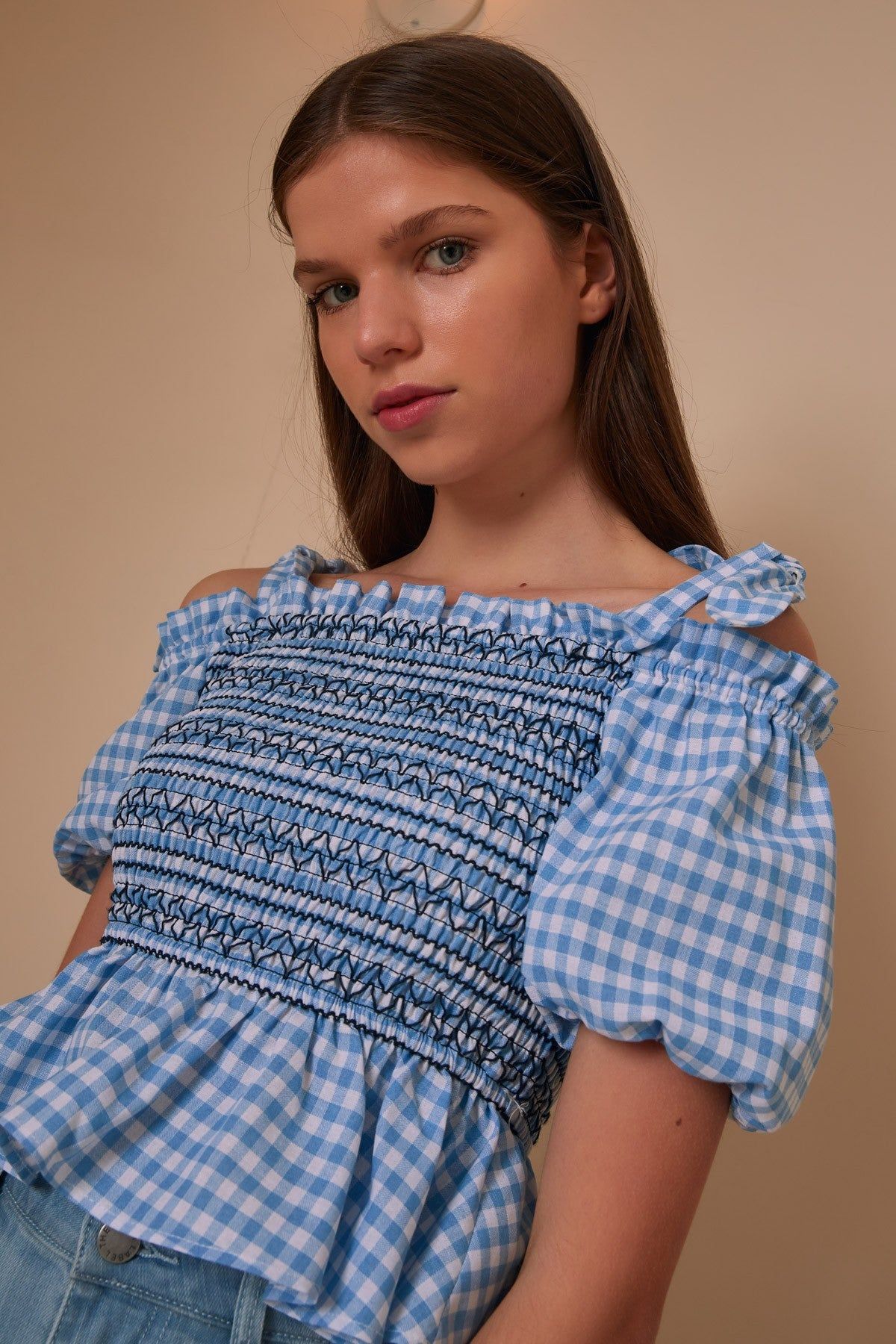 IRIS CHECK TOP blue w white sold by The Fifth Label product image thumbnail 2