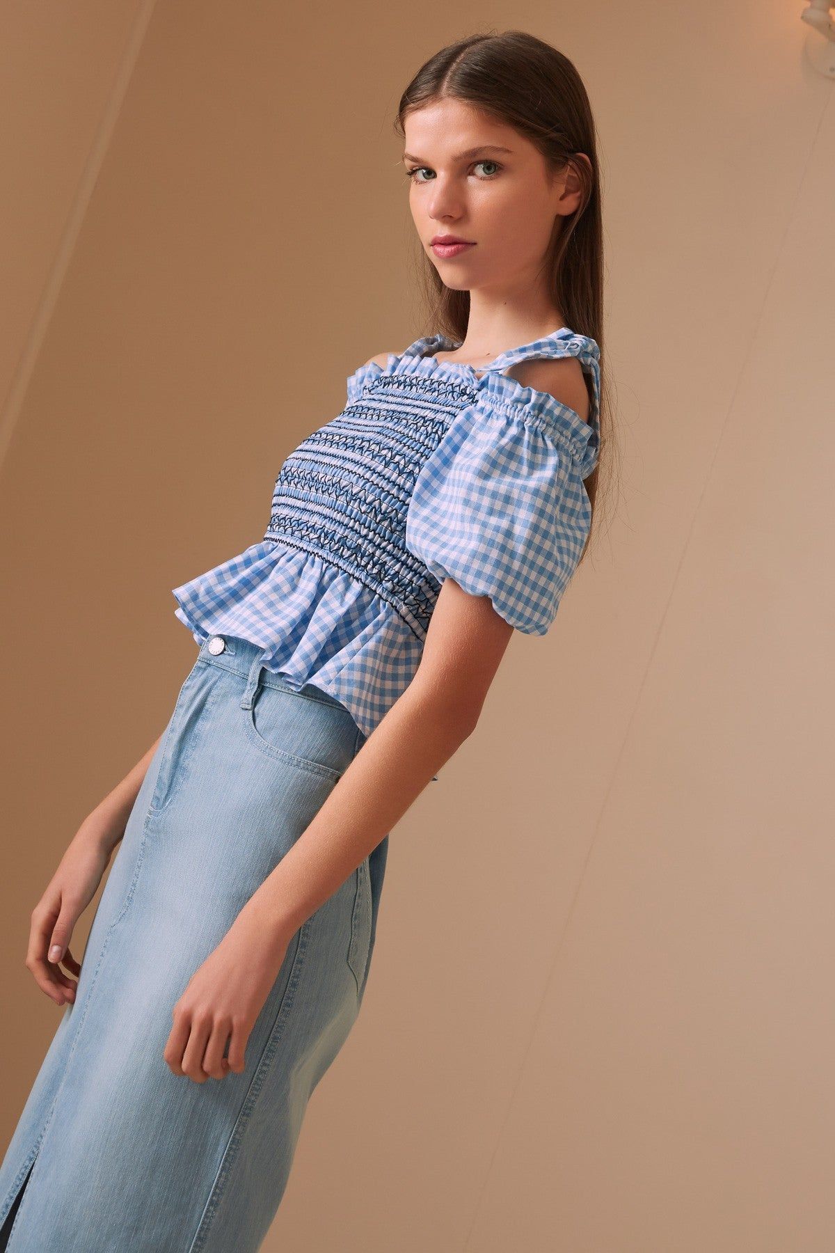 IRIS CHECK TOP blue w white sold by The Fifth Label product image thumbnail 3