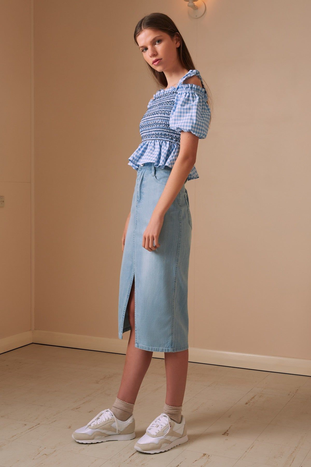 IRIS CHECK TOP blue w white sold by The Fifth Label product image thumbnail 4