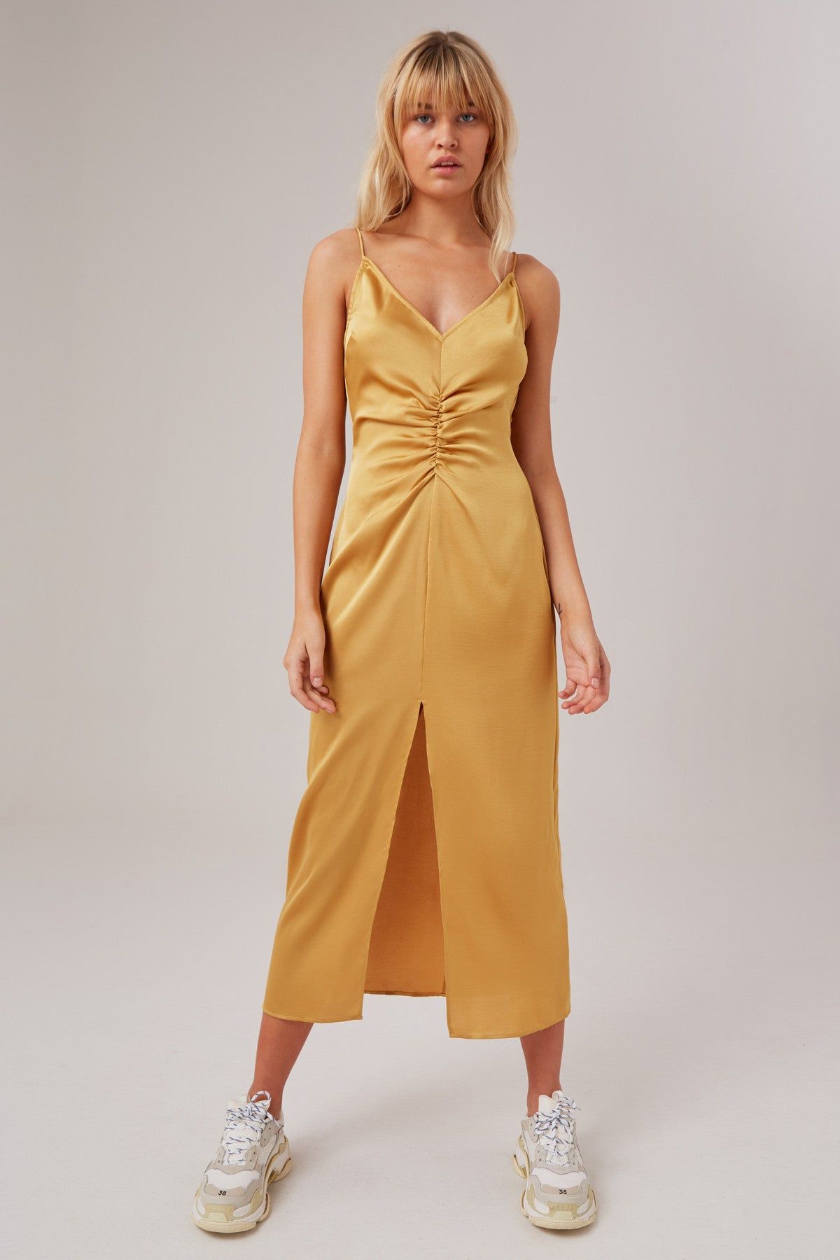 POPULATION DRESS golden yellow sold by The Fifth Label
