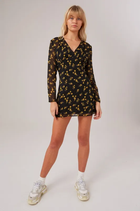 REGION LONG SLEEVE DRESS black floral sold by The Fifth Label
