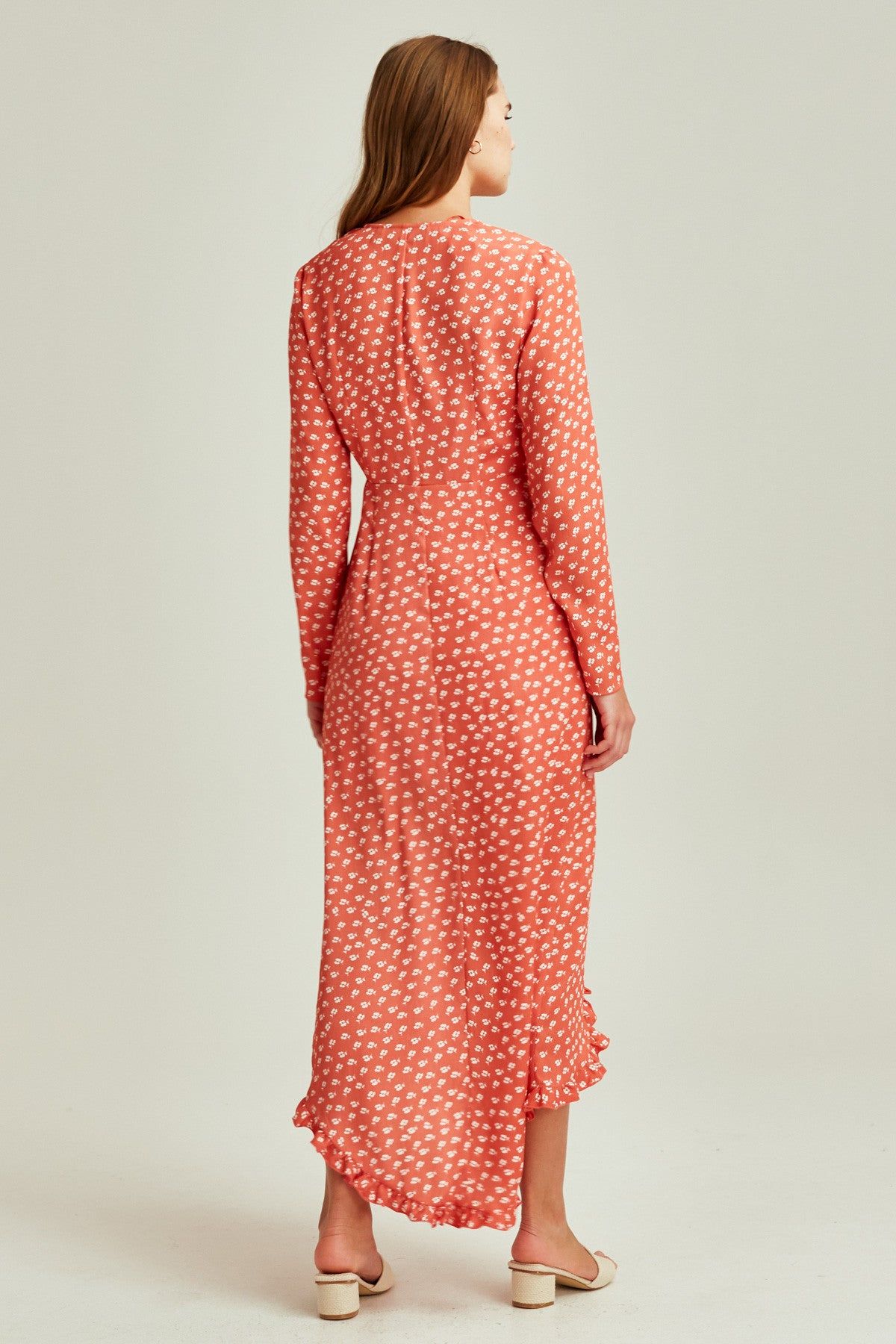 KALEIDOSCOPE WRAP DRESS coral w ivory floral sold by The Fifth Label product image thumbnail 5