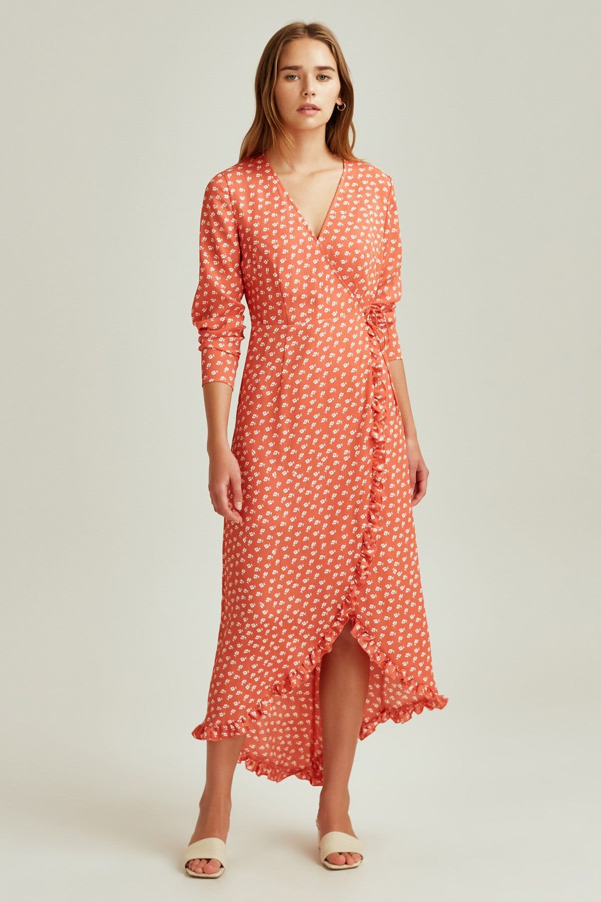 KALEIDOSCOPE WRAP DRESS coral w ivory floral sold by The Fifth Label product image thumbnail 2