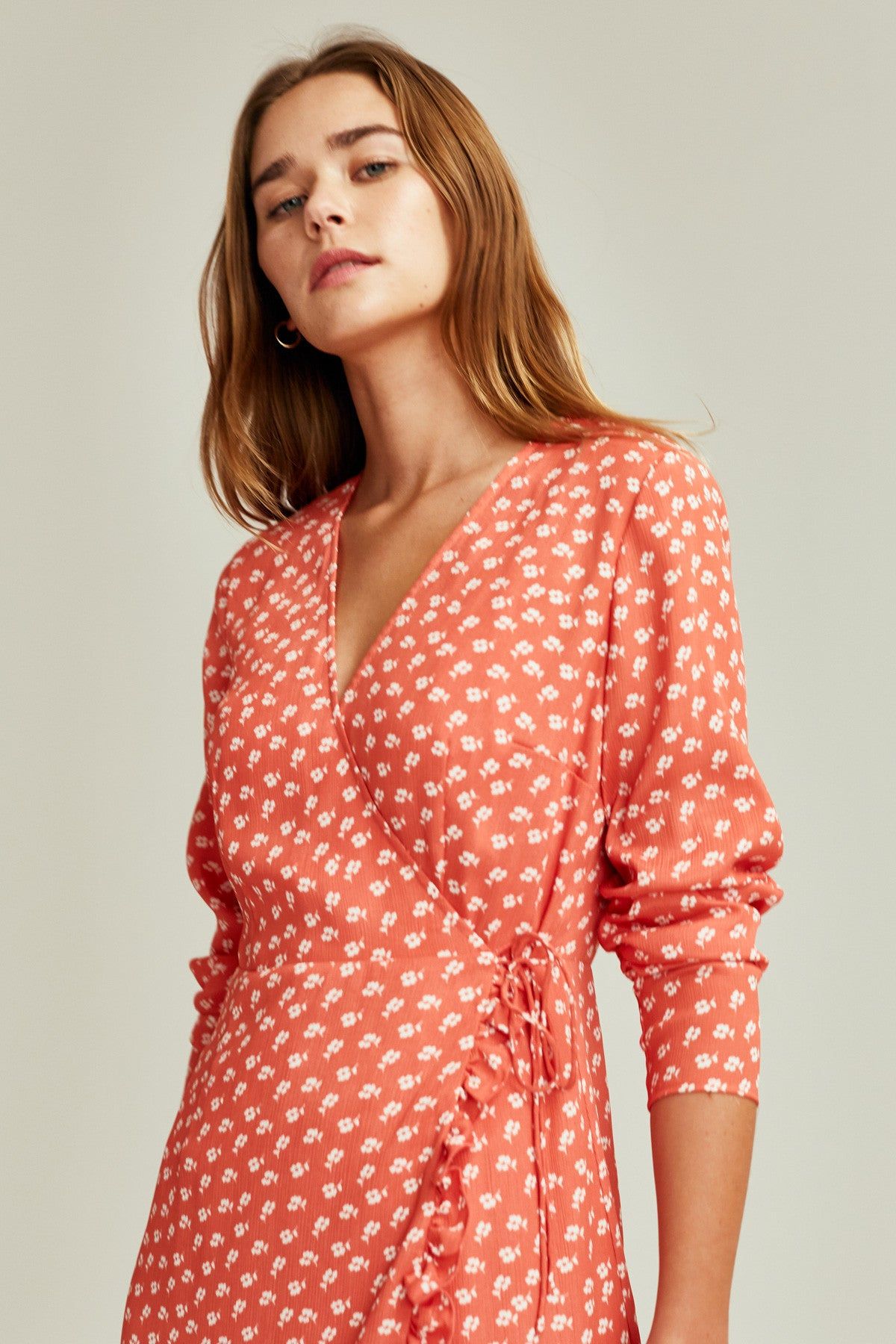 KALEIDOSCOPE WRAP DRESS coral w ivory floral sold by The Fifth Label product image thumbnail 3