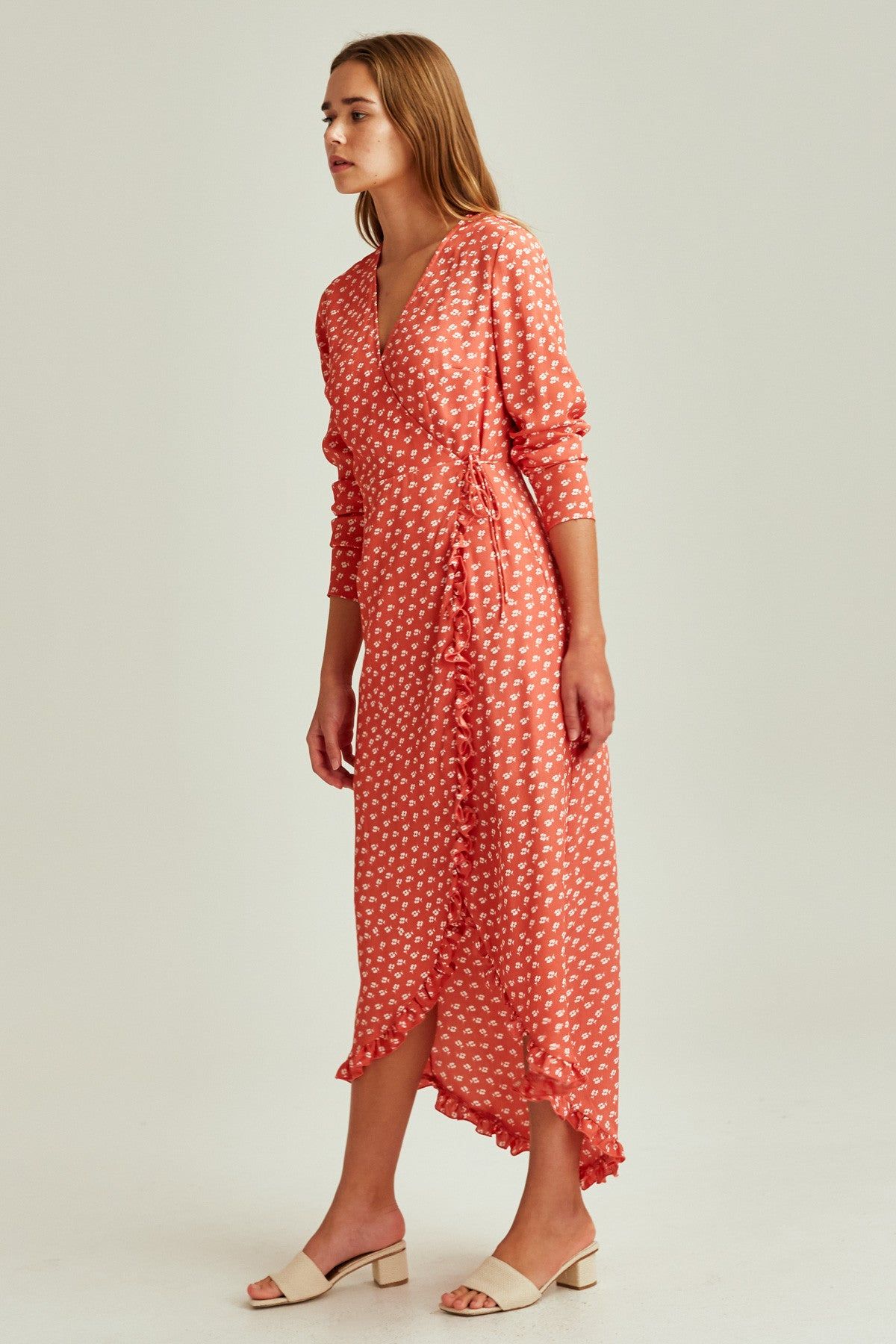 KALEIDOSCOPE WRAP DRESS coral w ivory floral sold by The Fifth Label product image thumbnail 4