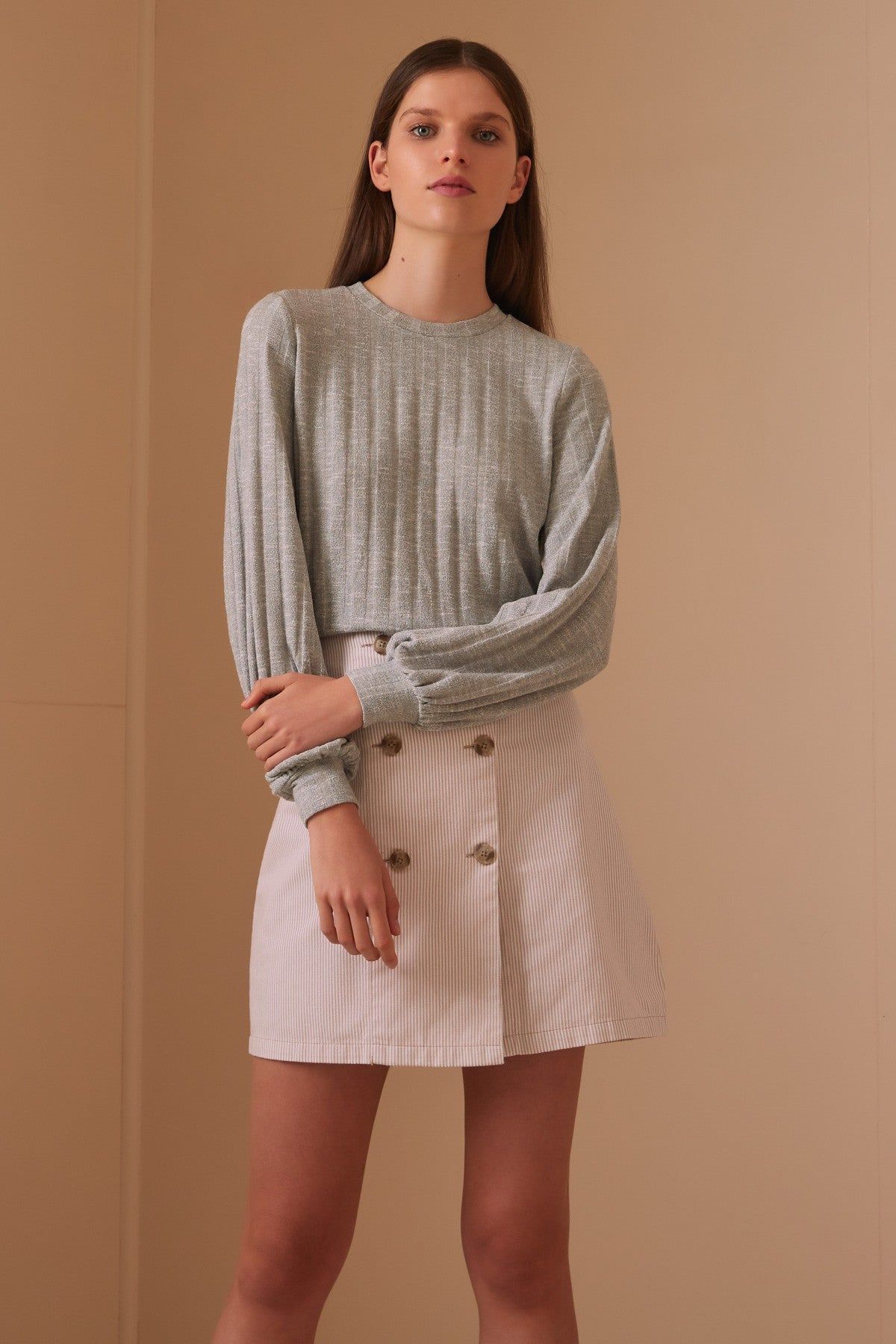 JASMINE LONG SLEEVE TOP grey marle sold by The Fifth Label