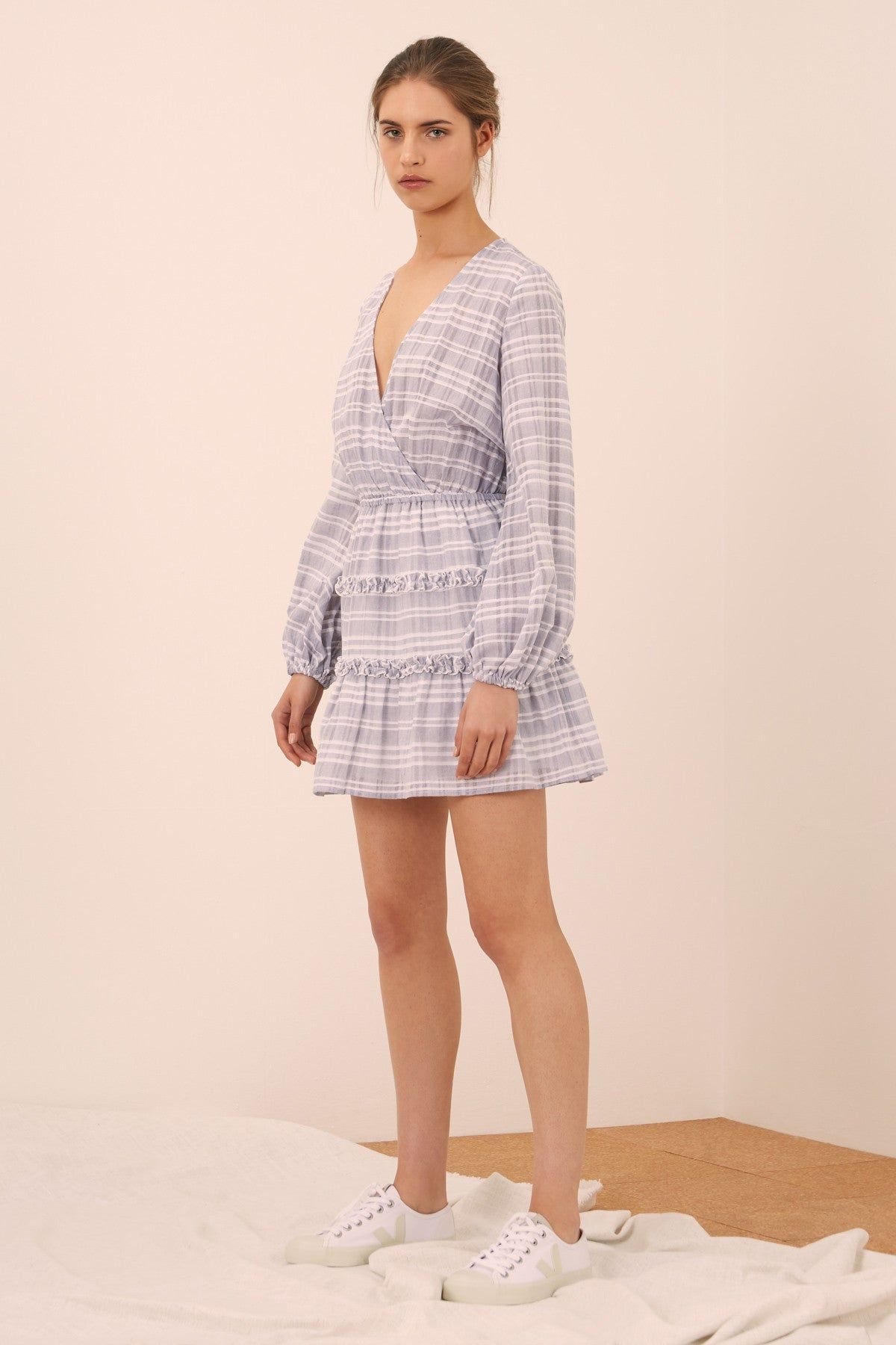 IVY STRIPE LONG SLEEVE DRESS grey w white sold by The Fifth Label product image thumbnail 5