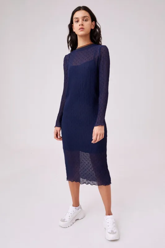 COLLEGE LONG SLEEVE DRESS navy sold by The Fifth Label