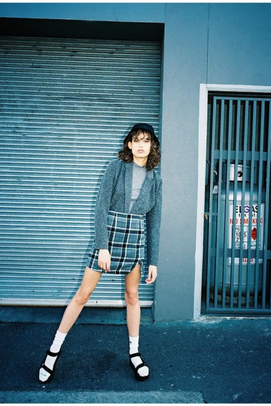 TREBLE CHECK SKIRT grey w black sold by The Fifth Label