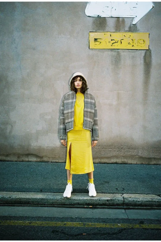 SCALE CHECK JACKET tan w black sold by The Fifth Label