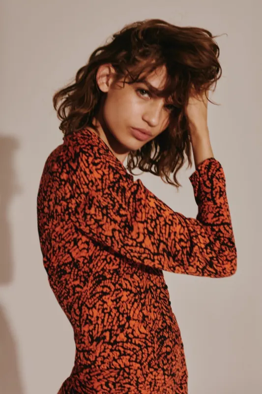 TRIO LONG SLEEVE TOP red w black snake sold by The Fifth Label