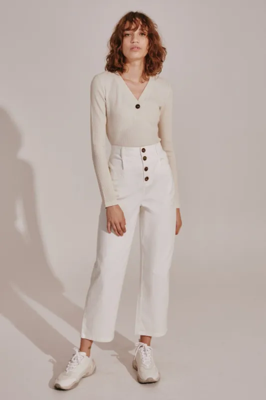 TONAL LONG SLEEVE TOP cream sold by The Fifth Label