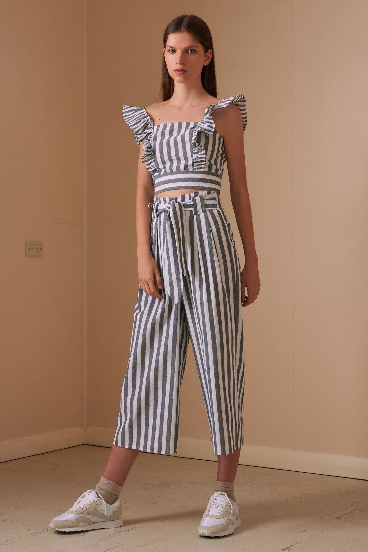 FLORA STRIPE TOP charcoal w white sold by The Fifth Label product image thumbnail 3