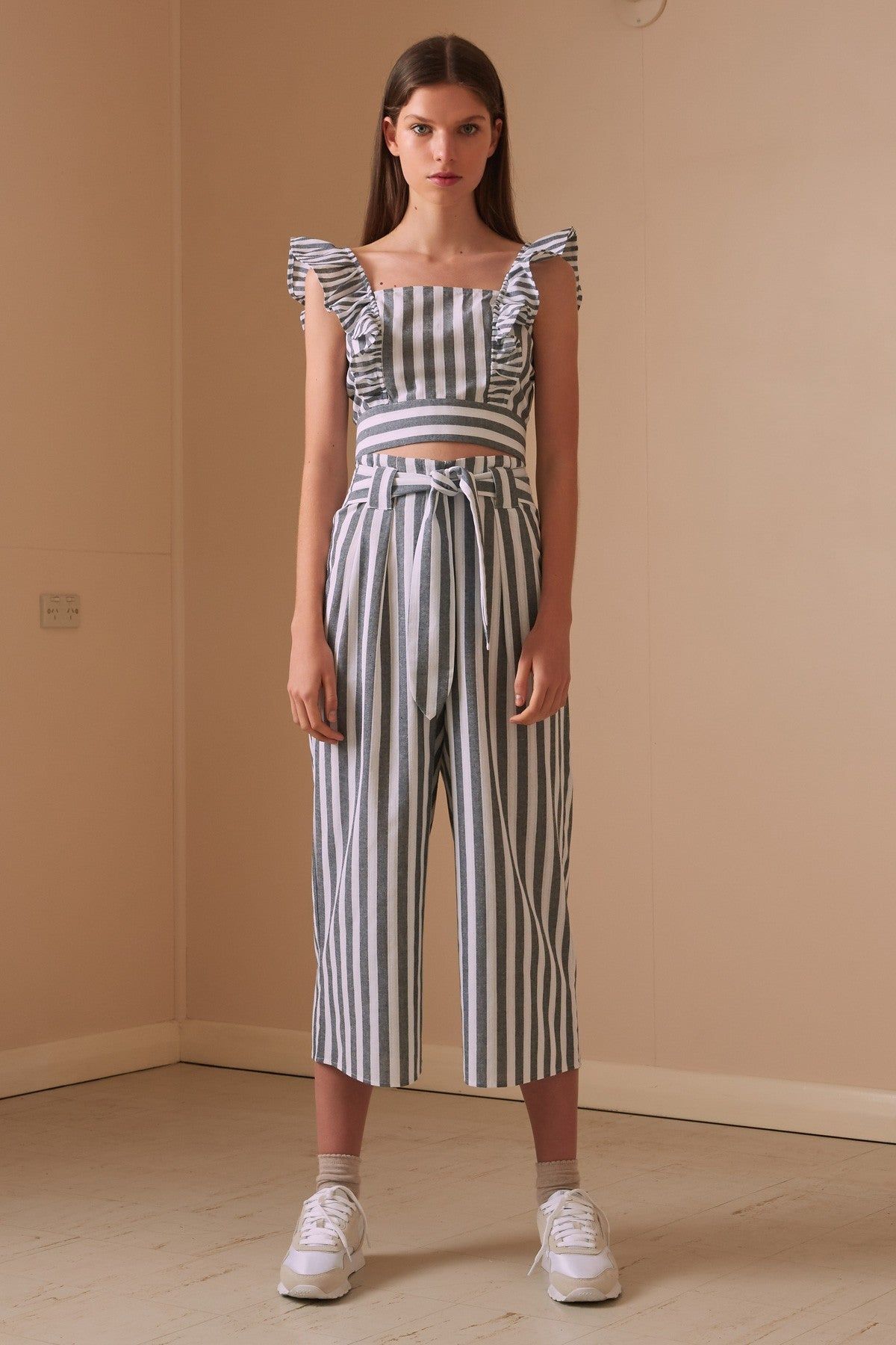 FLORA STRIPE TOP charcoal w white sold by The Fifth Label product image thumbnail 4