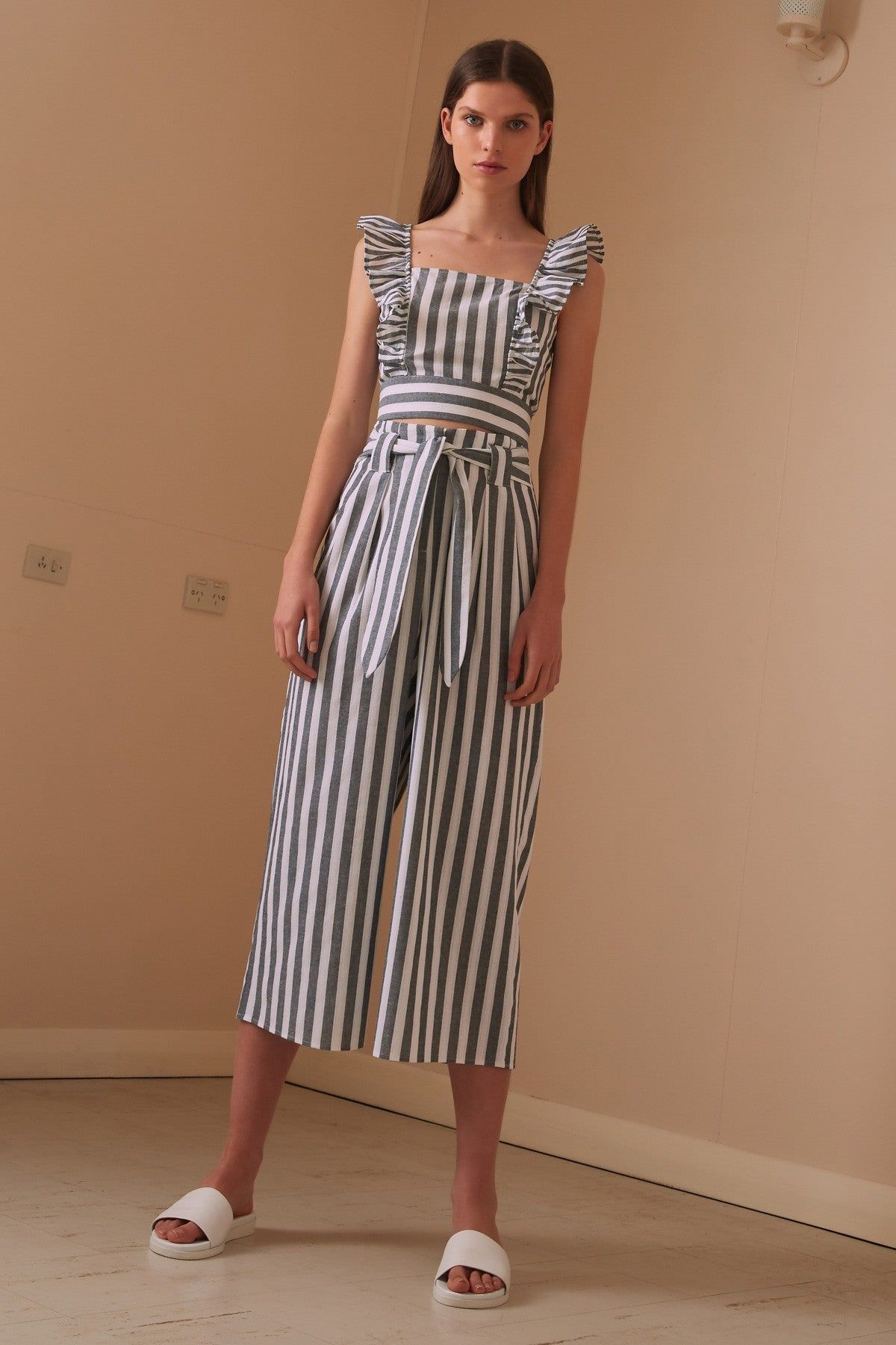 FLORA STRIPE TOP charcoal w white sold by The Fifth Label product image thumbnail 5